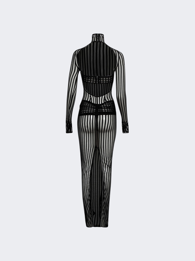 LaQuan Smith Sheer Striped Open Back Maxi Dress Black outlook