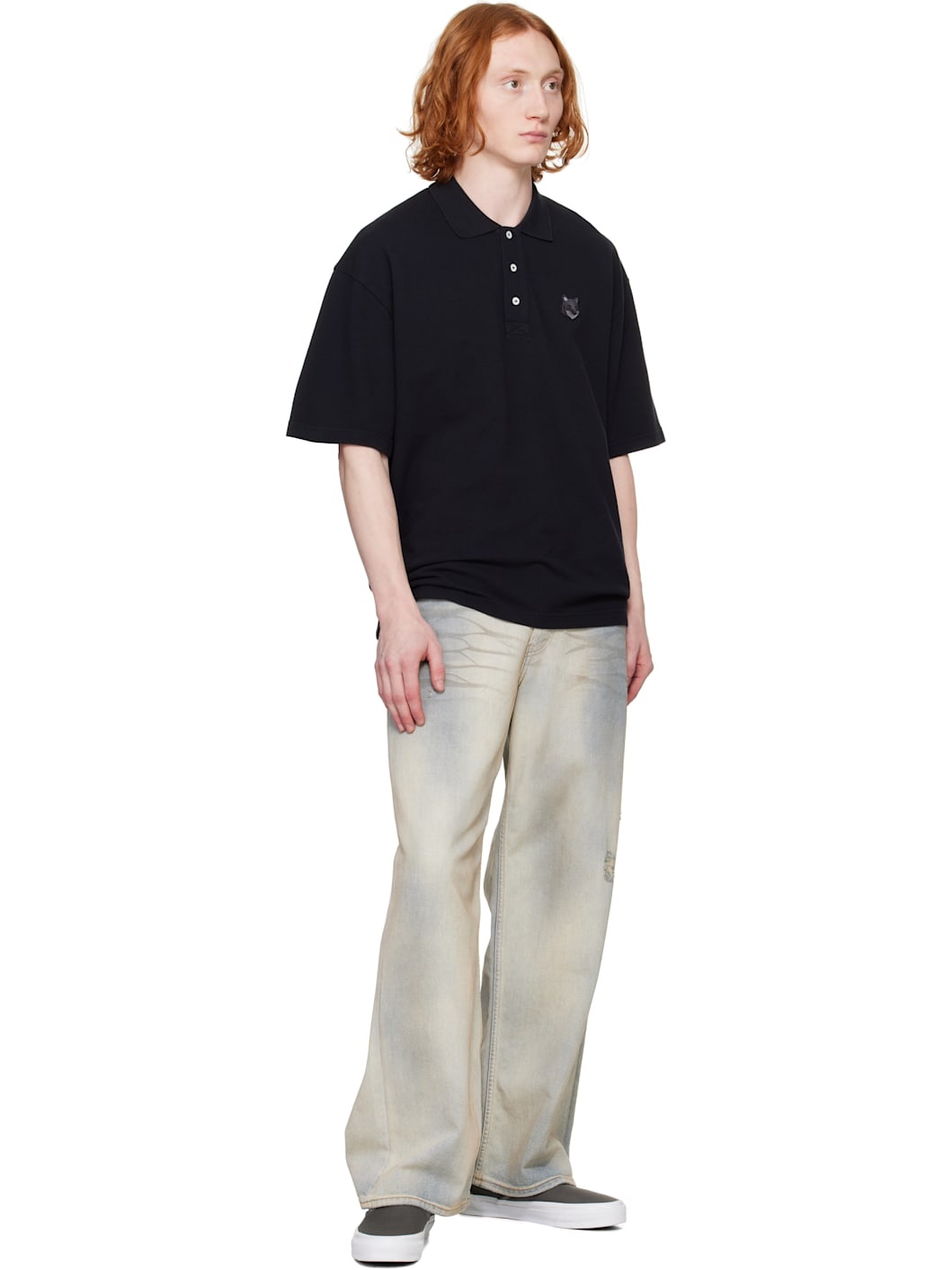 Black Bold Fox Head Patch Oversize Polo - 4