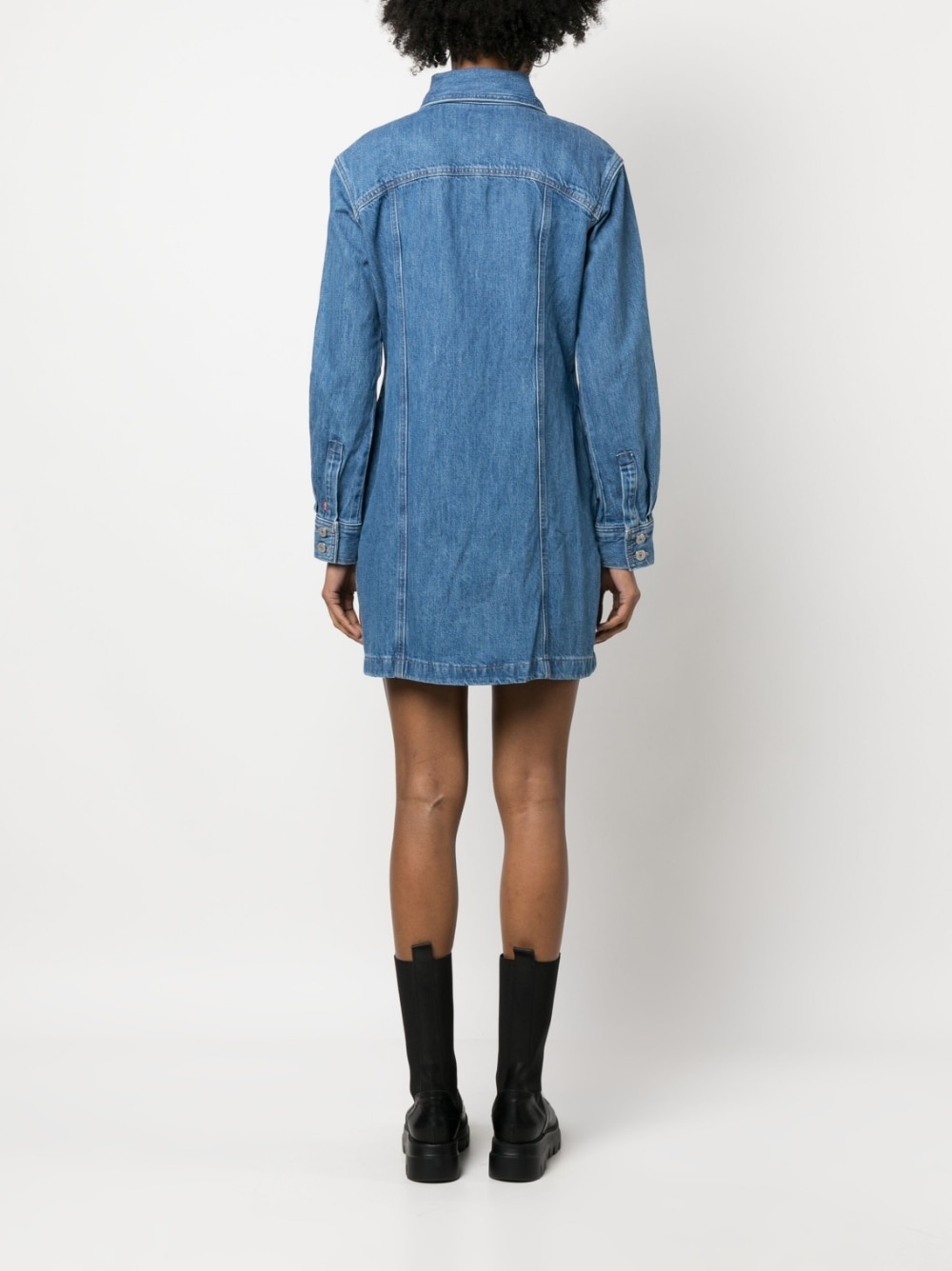 long-sleeve button-up mini dress - 4