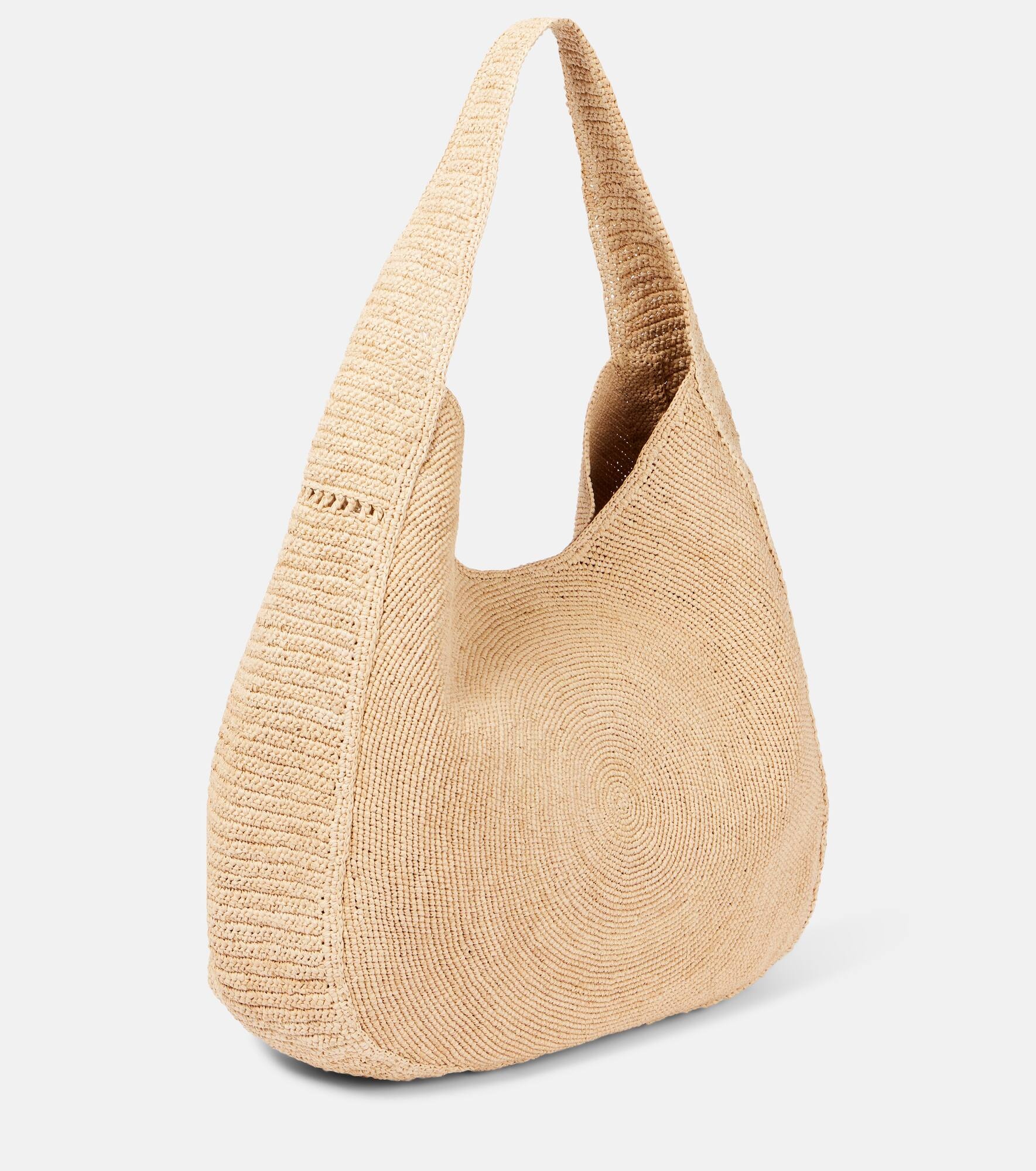 Logo embroidered raffia tote bag - 4