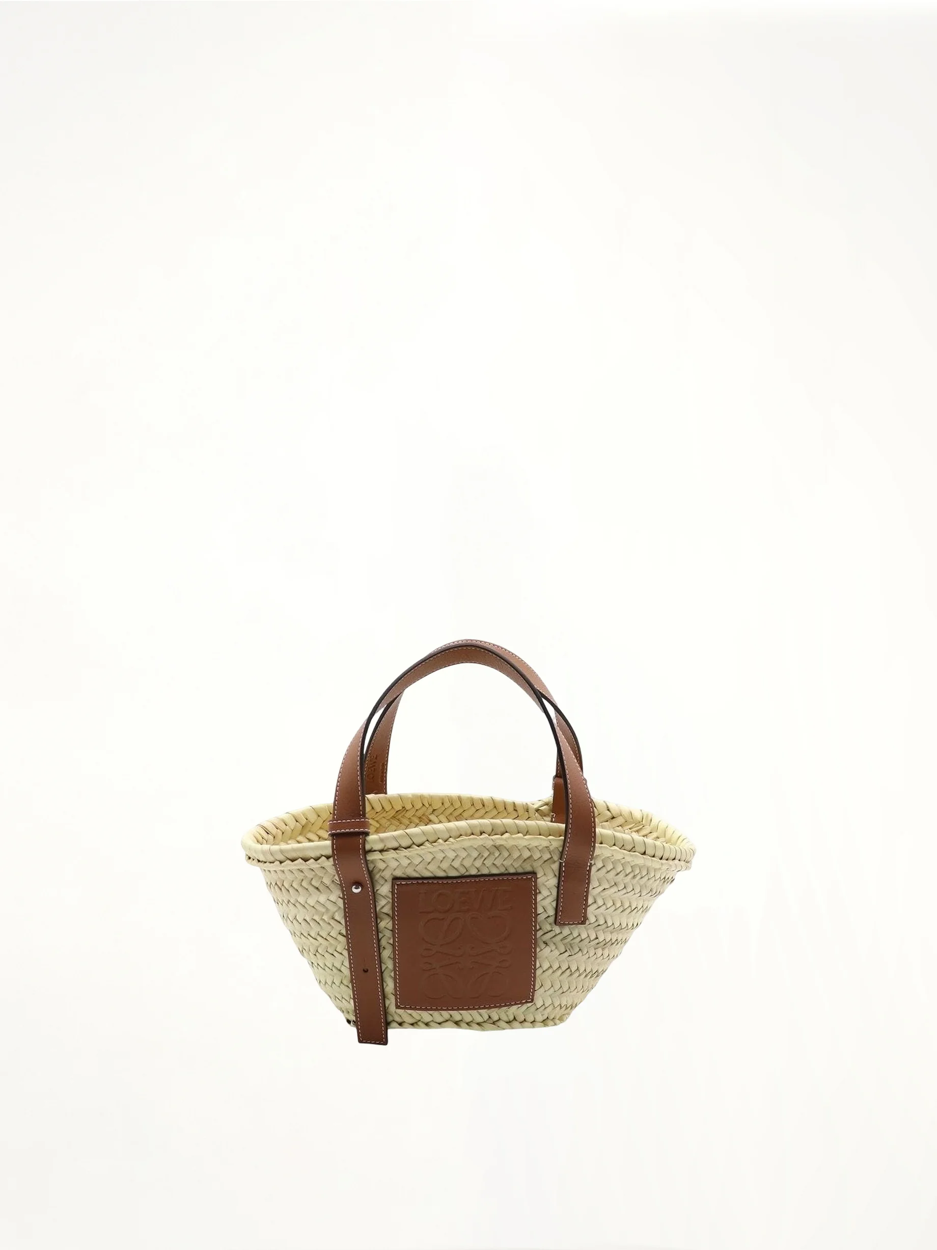 Small Basket Bag in Palm Leaf and Calfskin in Natural/Tan - 1