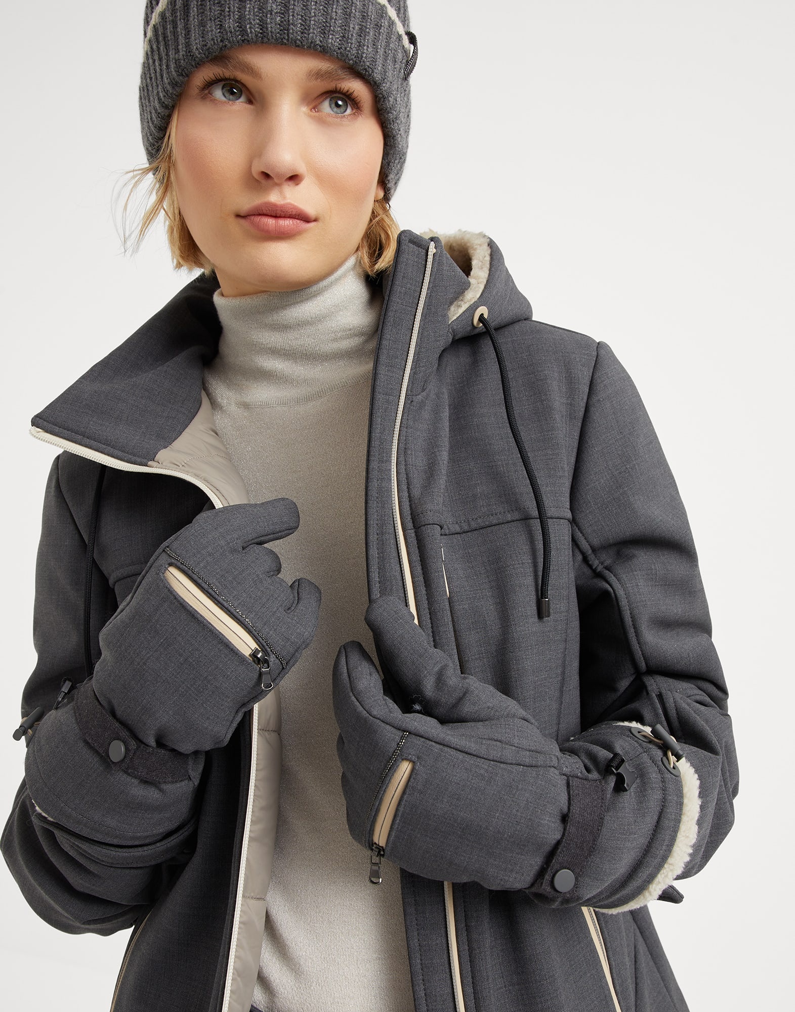 Tropical luxury wool gloves with shearling insert and monili - 3