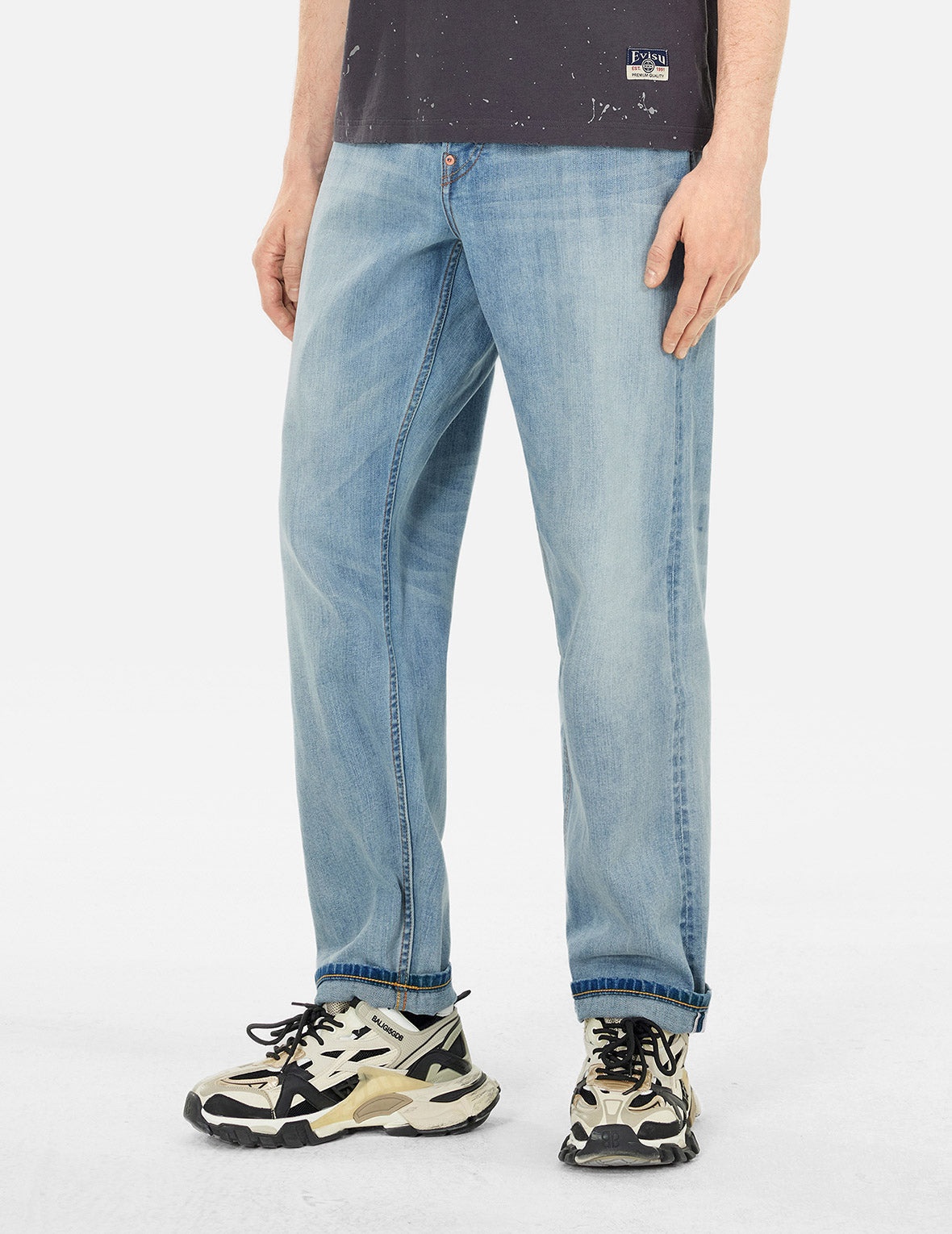 7-Pocket Design Washed Relax Straight Fit Jeans #2030 - 6