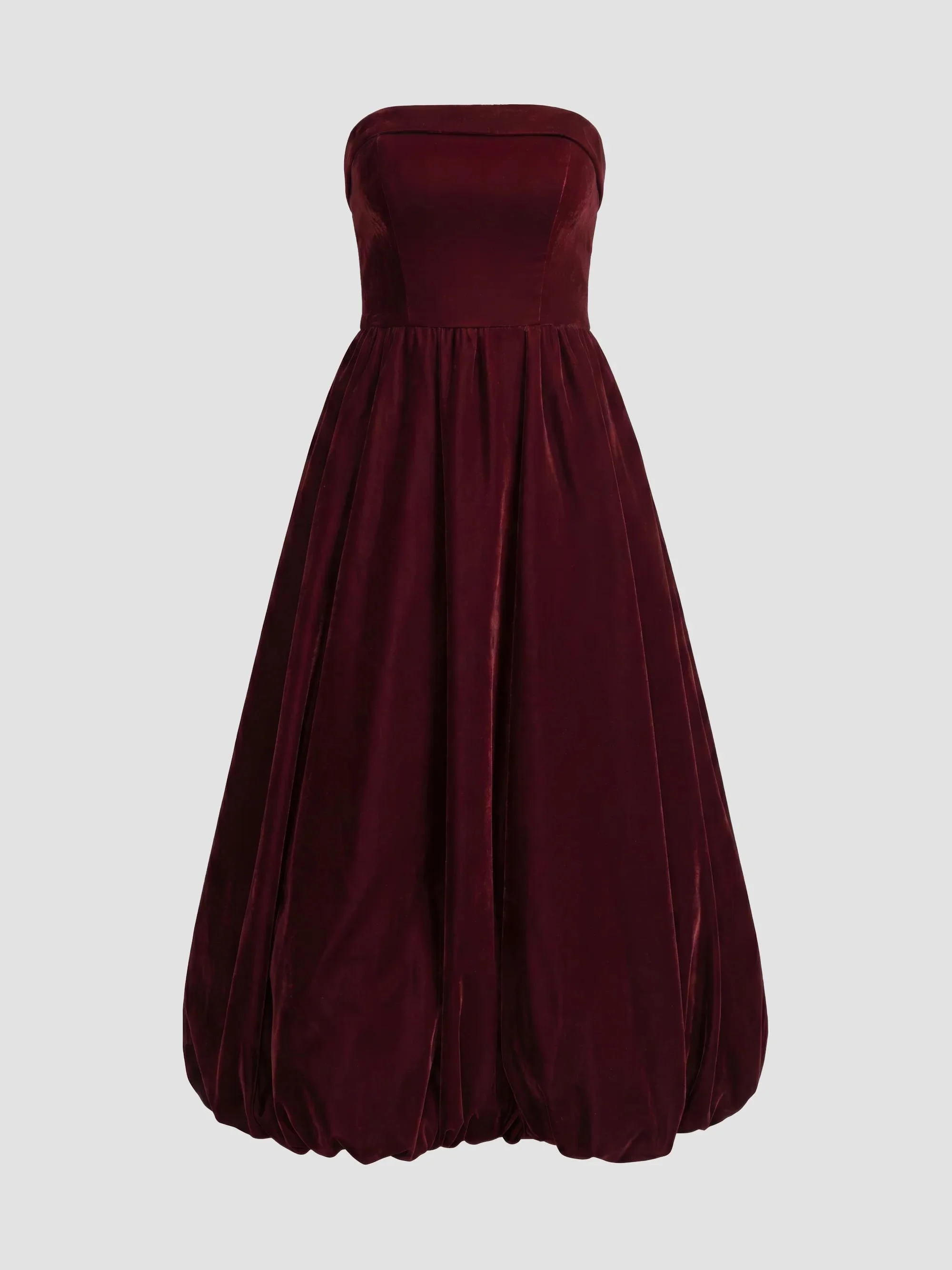 Women's Velvet Strapless Bubble Hem Midi Dress - Wine - 1