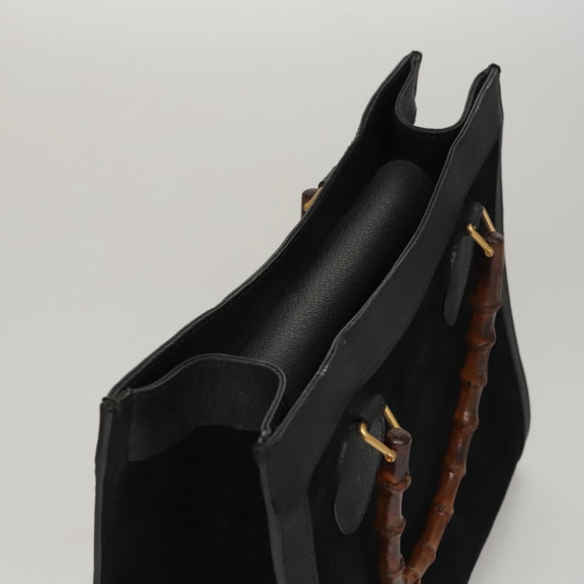 GUCCI Bamboo Hand Bag Suede Leather Black - 6