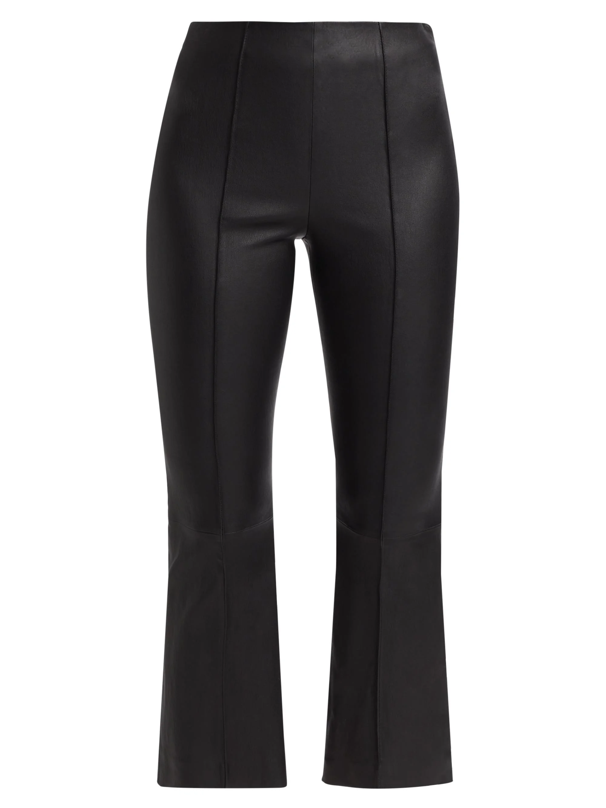 Women's Cropped Flare Stretch-Leather Pants - Black - 1