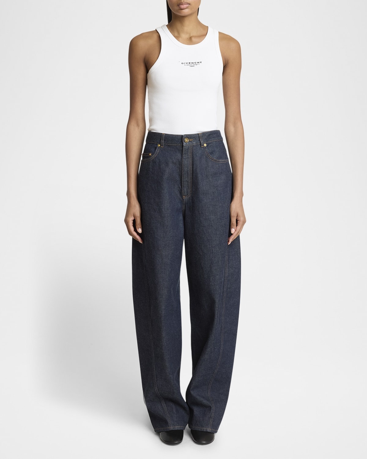 Mid-Rise Barrel-Leg Denim Cocoon Trousers - 2