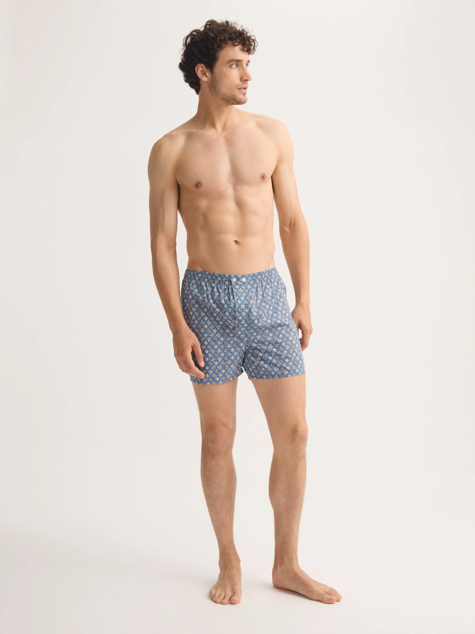 Men's Classic Fit Boxers Cotton Batiste Blue Multicolor Diamond Print - 1