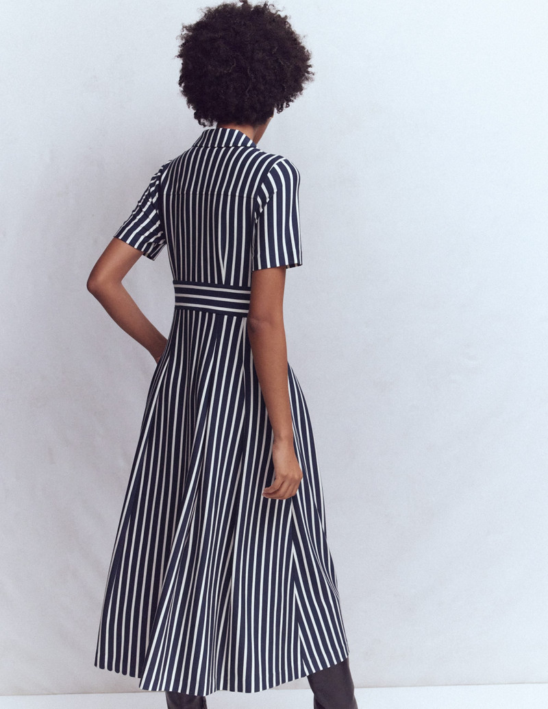 Bridget Ponte Shirt Dress-Navy and Ivory Stripe 4