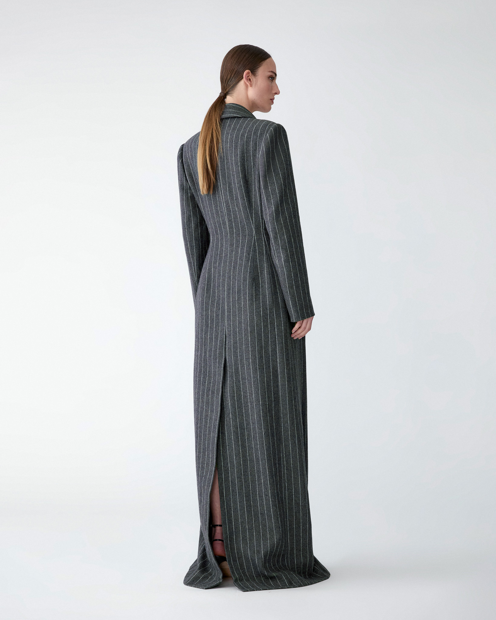 Peak Lapel Pinstripe Coat - 3