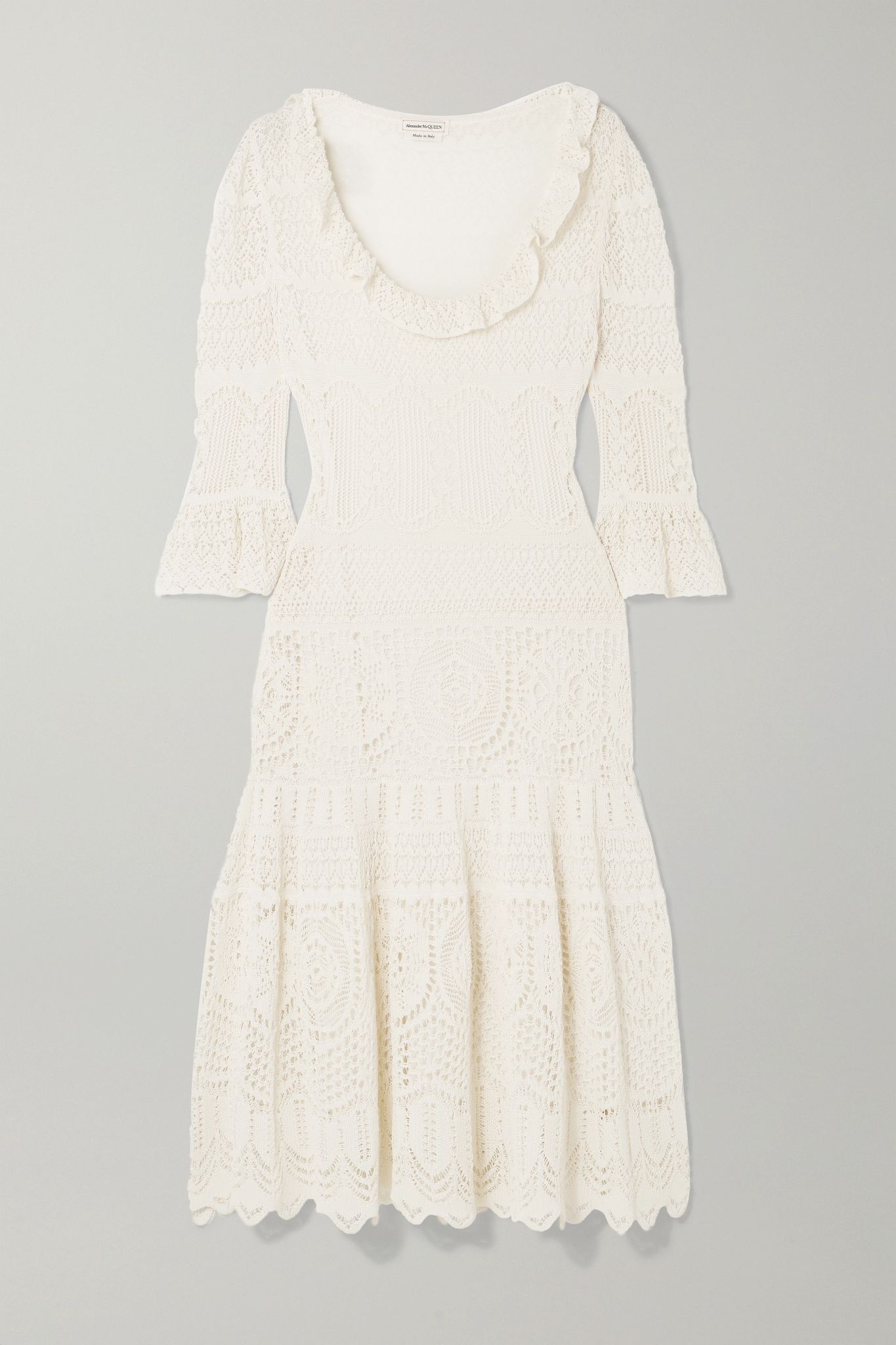 Ruffled crocheted cotton-blend midi dress - 1