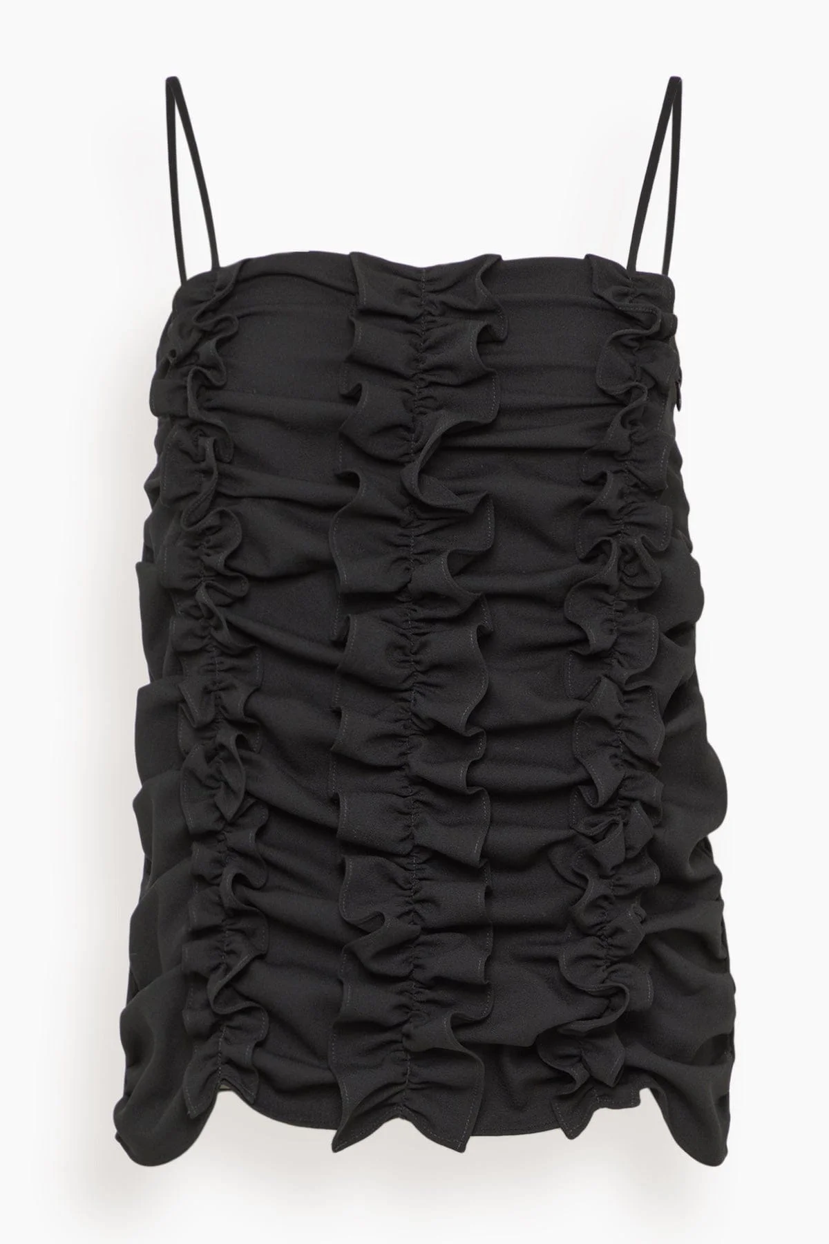 Ruched Frill Top in Black - 1