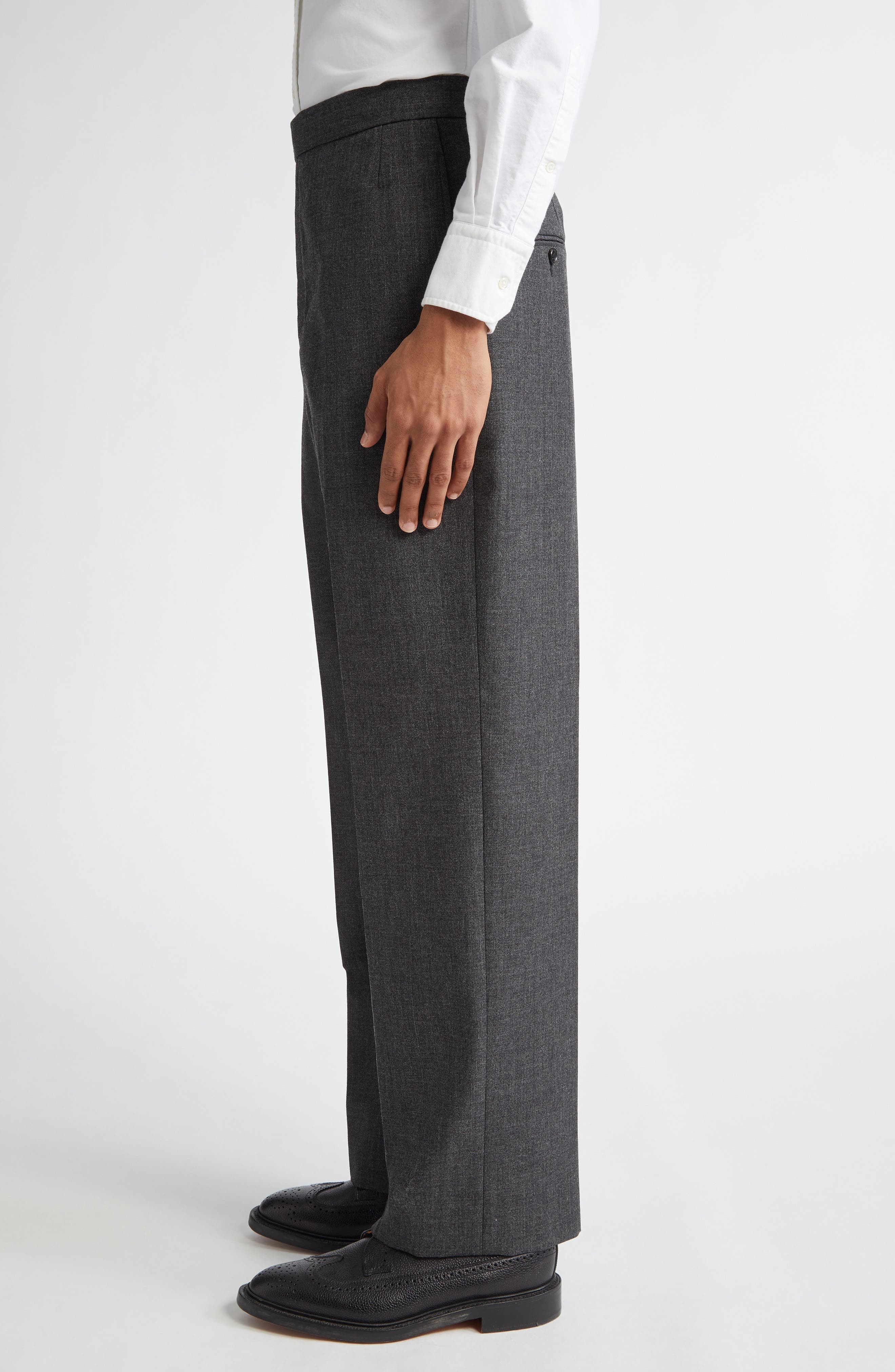 Thom Browne High Waist Back Strap Wool Trousers in Dark Grey at Nordstrom - 4