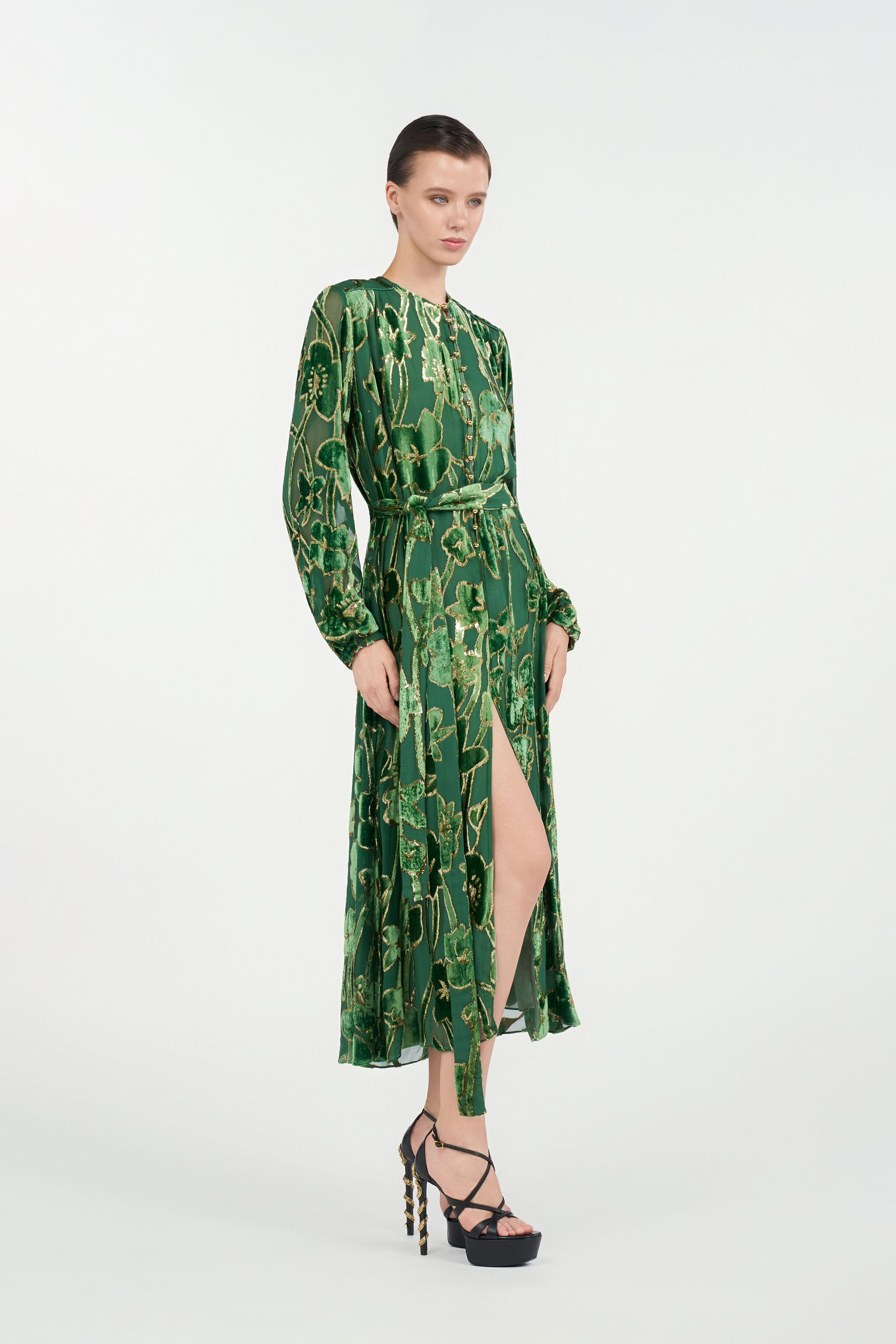 Green Velvet Devoré Midi Dress - 3