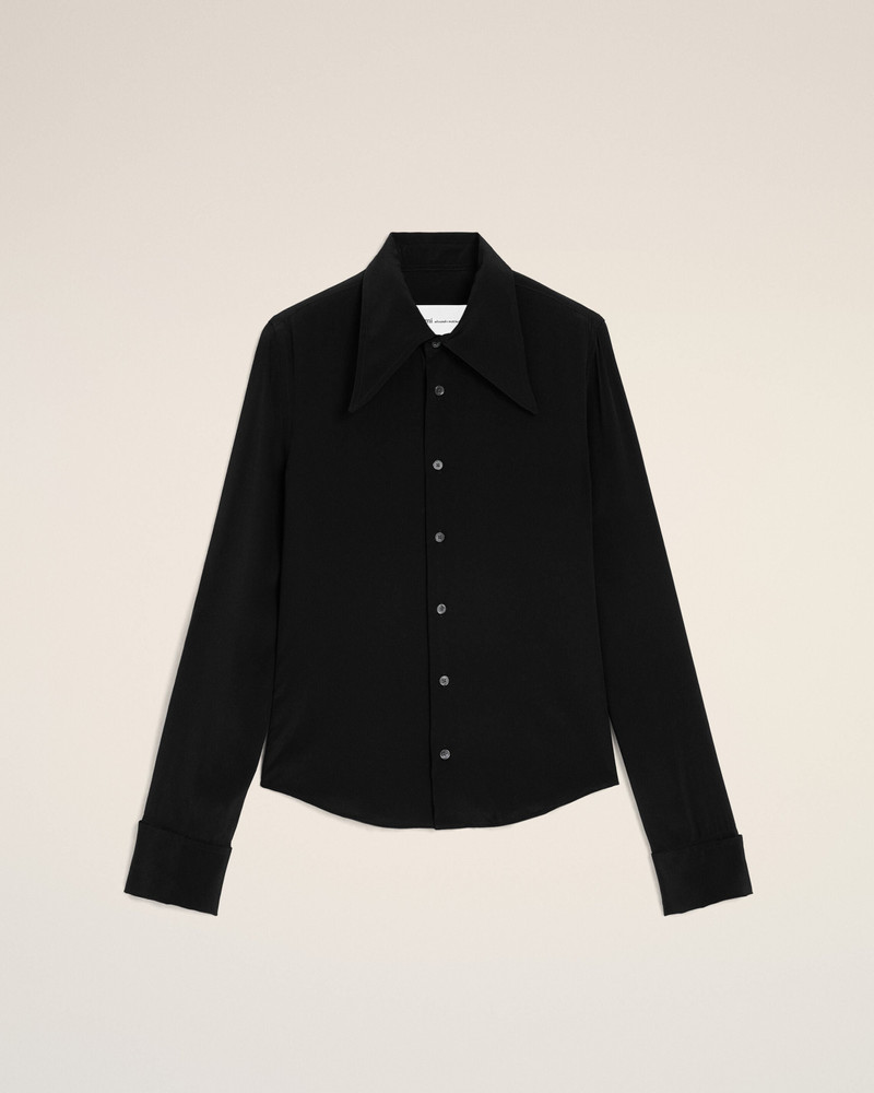 BLACK BLENDED SILK SHARP COLLAR ADJUSTED SHIRT 1