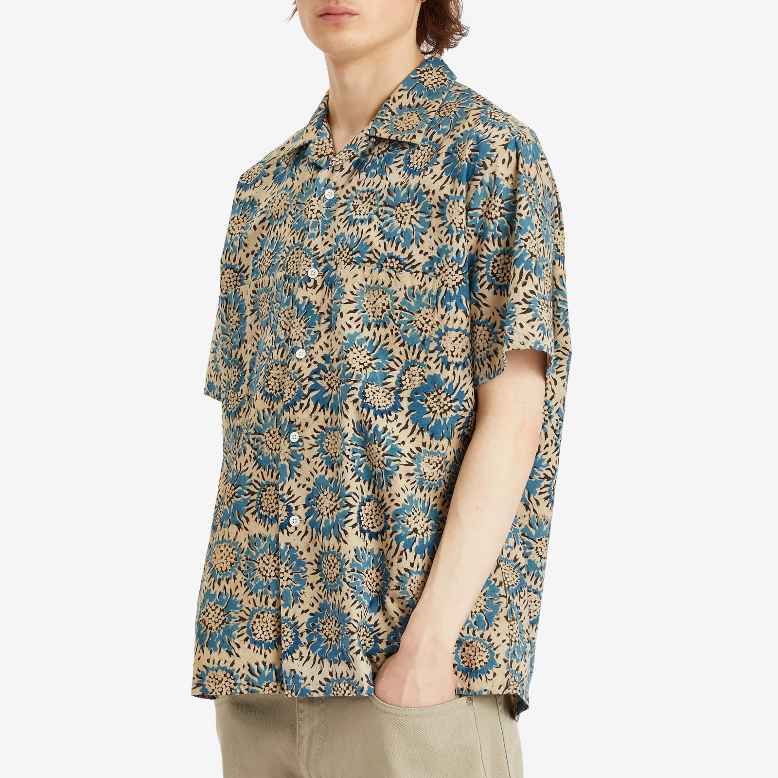 Beams Plus Open Collar Block Print Sunflower Shirt - 2