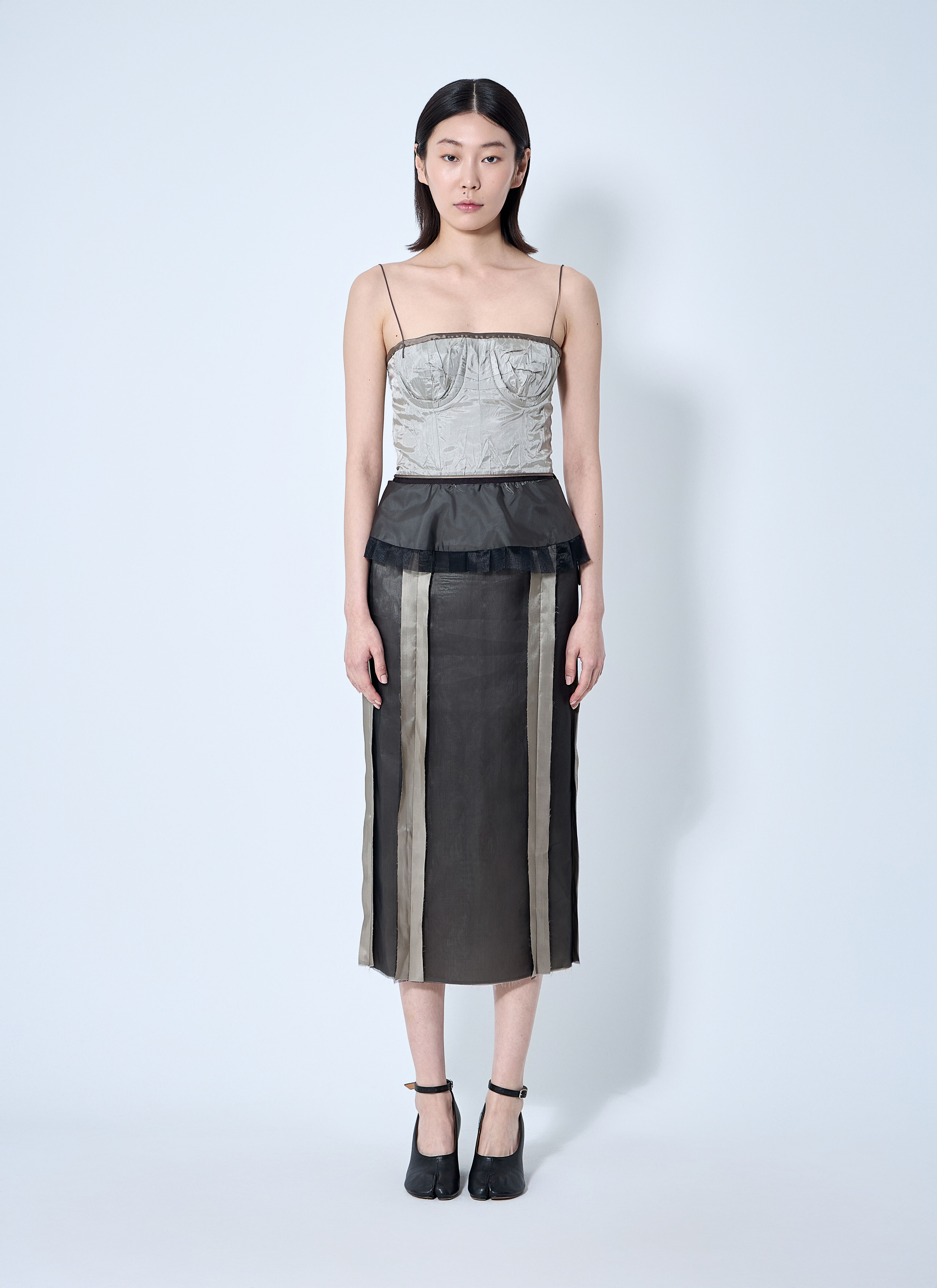 Contrast Panel Silk Midi Dress - 1