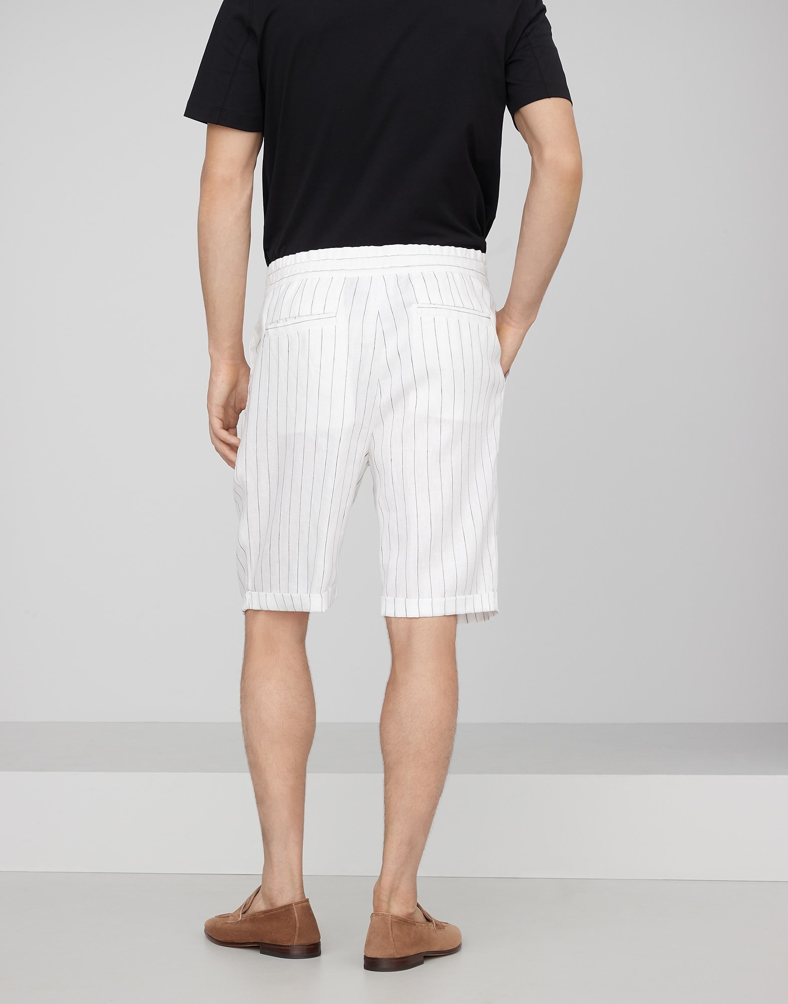 Linen chalk stripe Bermuda shorts with drawstring and double pleats - 2