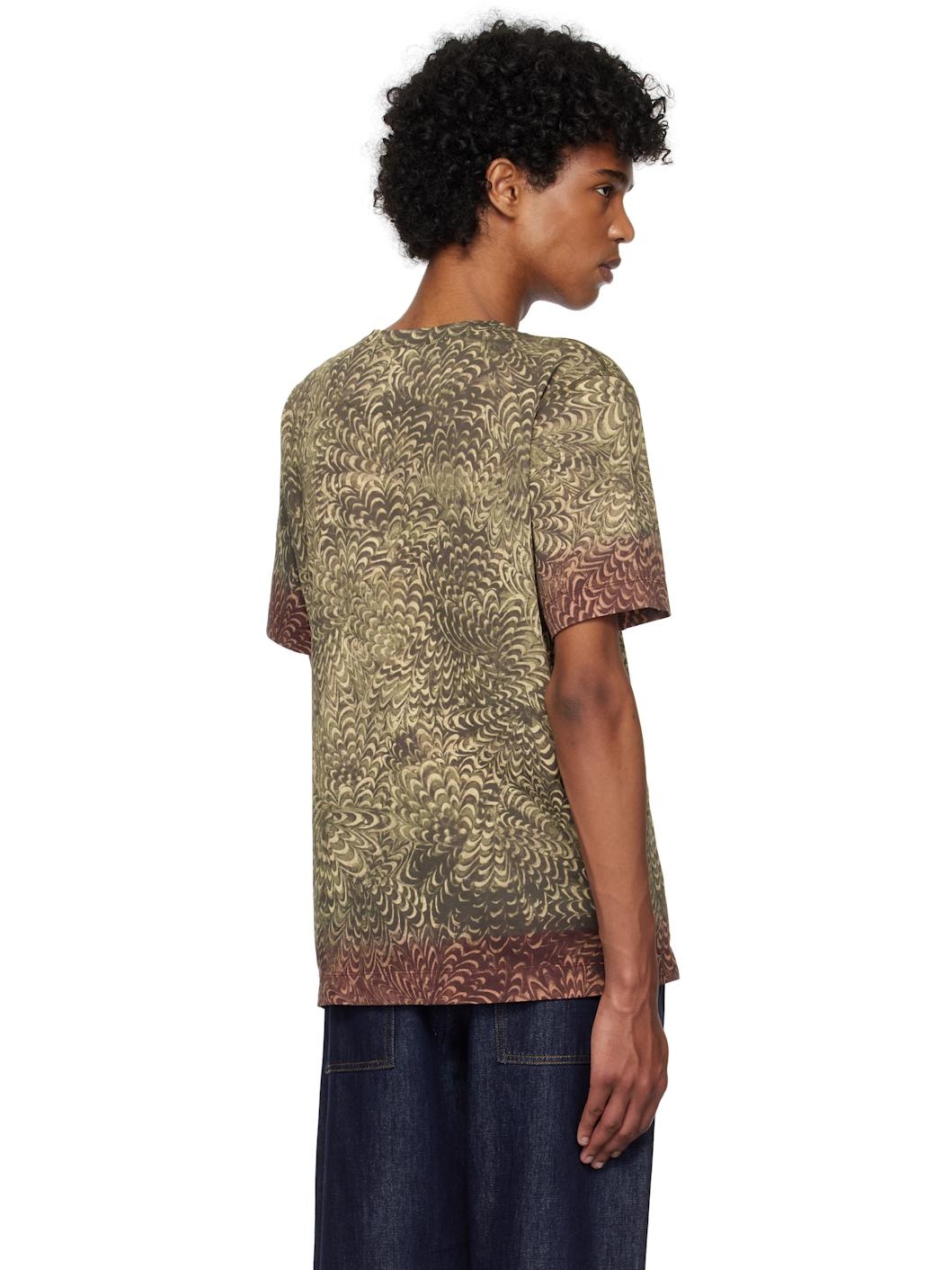 Khaki Printed Cotton T-shirt - 3