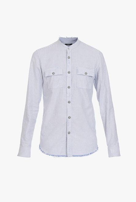 White cotton shirt with blue pinstripes - 1