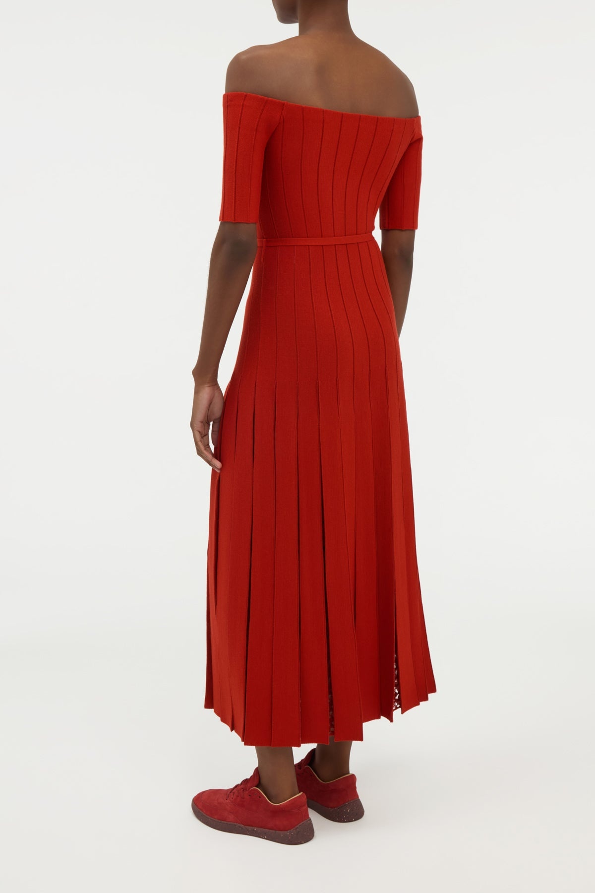 Kurt Knit Pleated Maxi Dress in Antelope Orange Merino Wool - 4