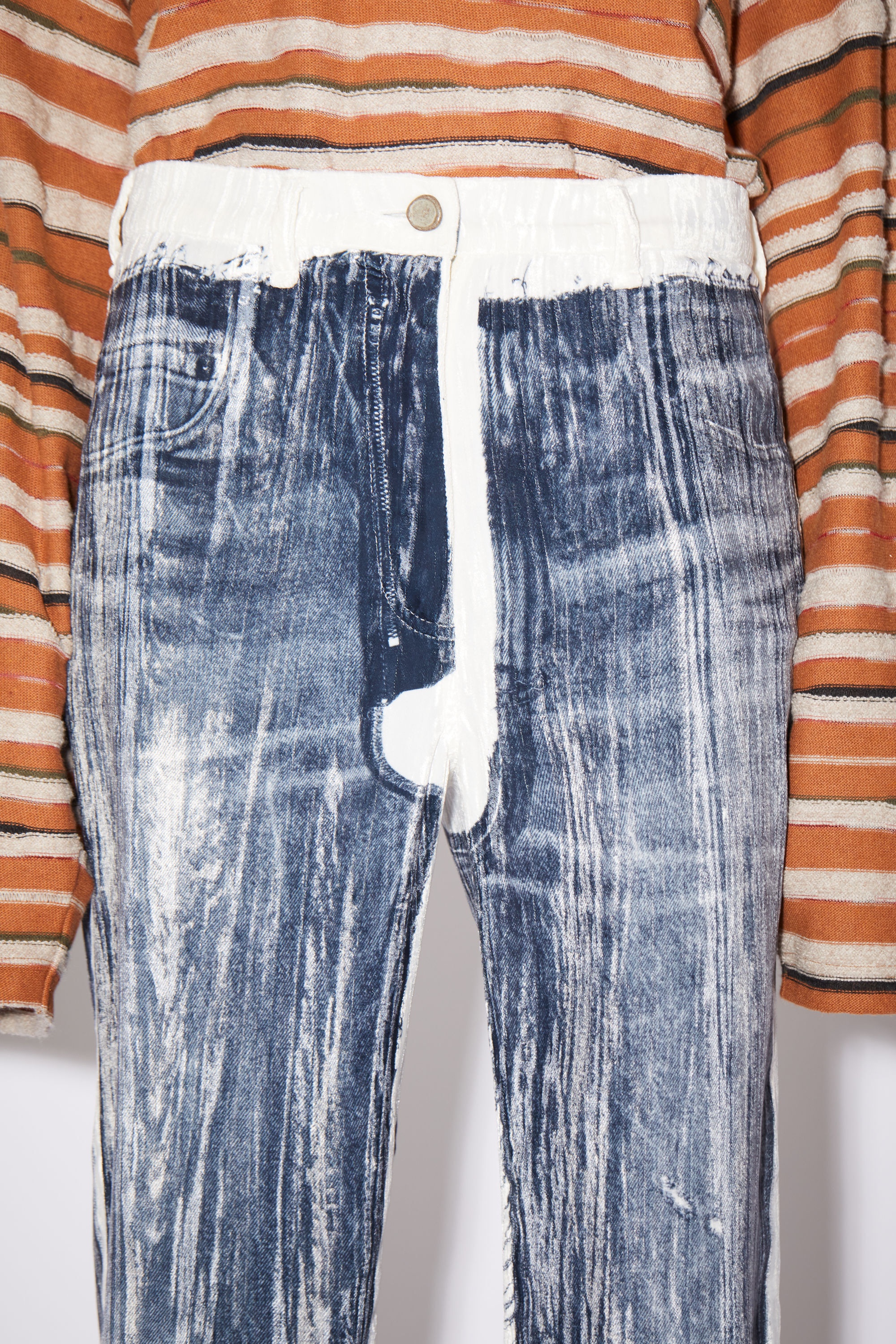 Flared denim print trousers - Blue - 5