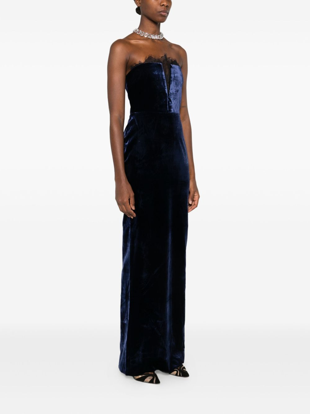 lace-trimmed velvet dress - 3