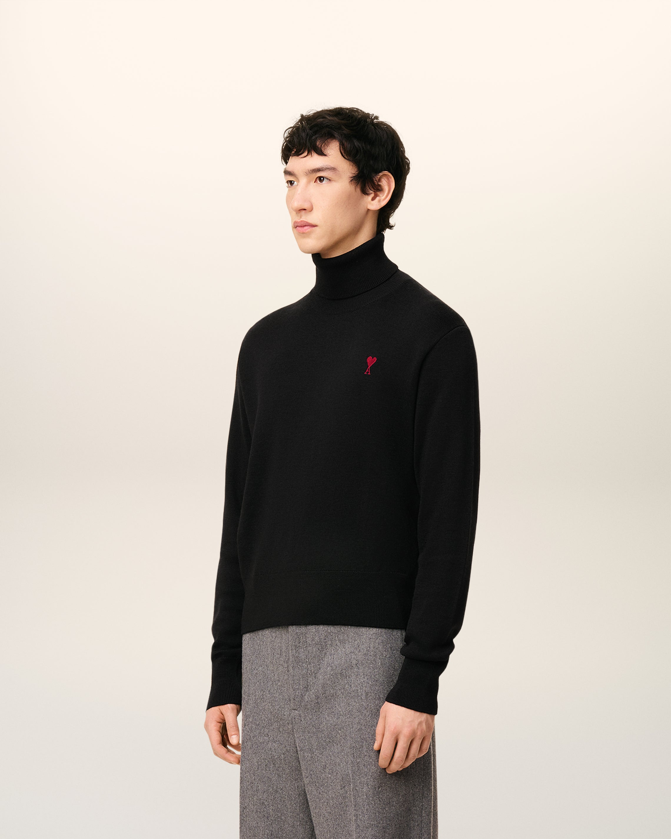BLACK WOOL AMI DE COEUR TURTLE NECK SWEATER - 6