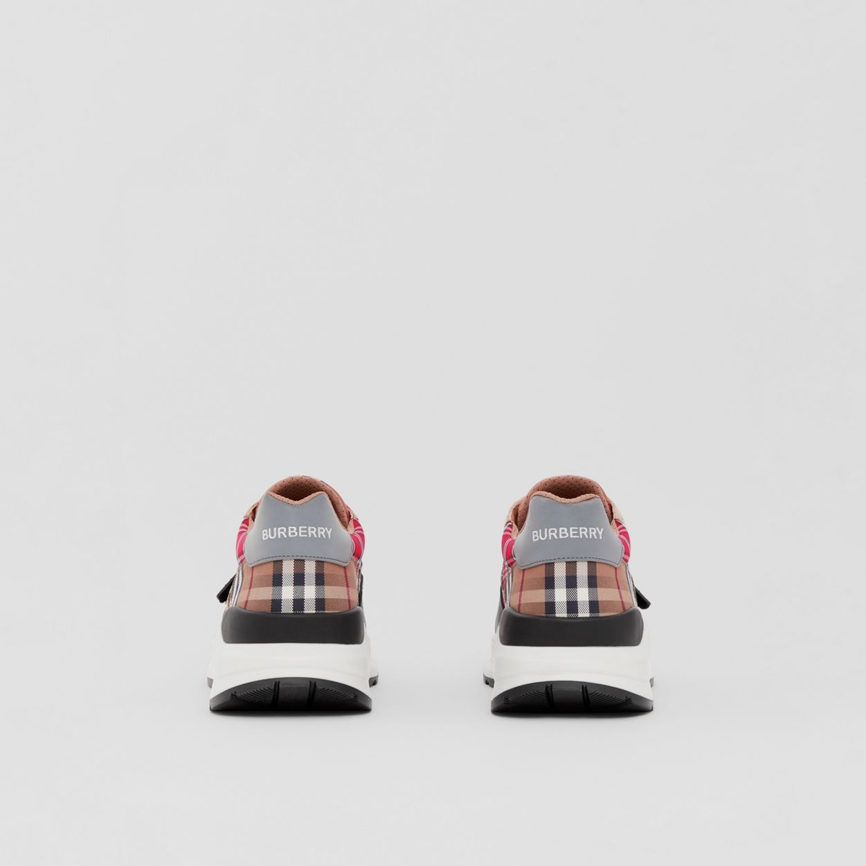 Contrast Check and Leather Sneakers - 5