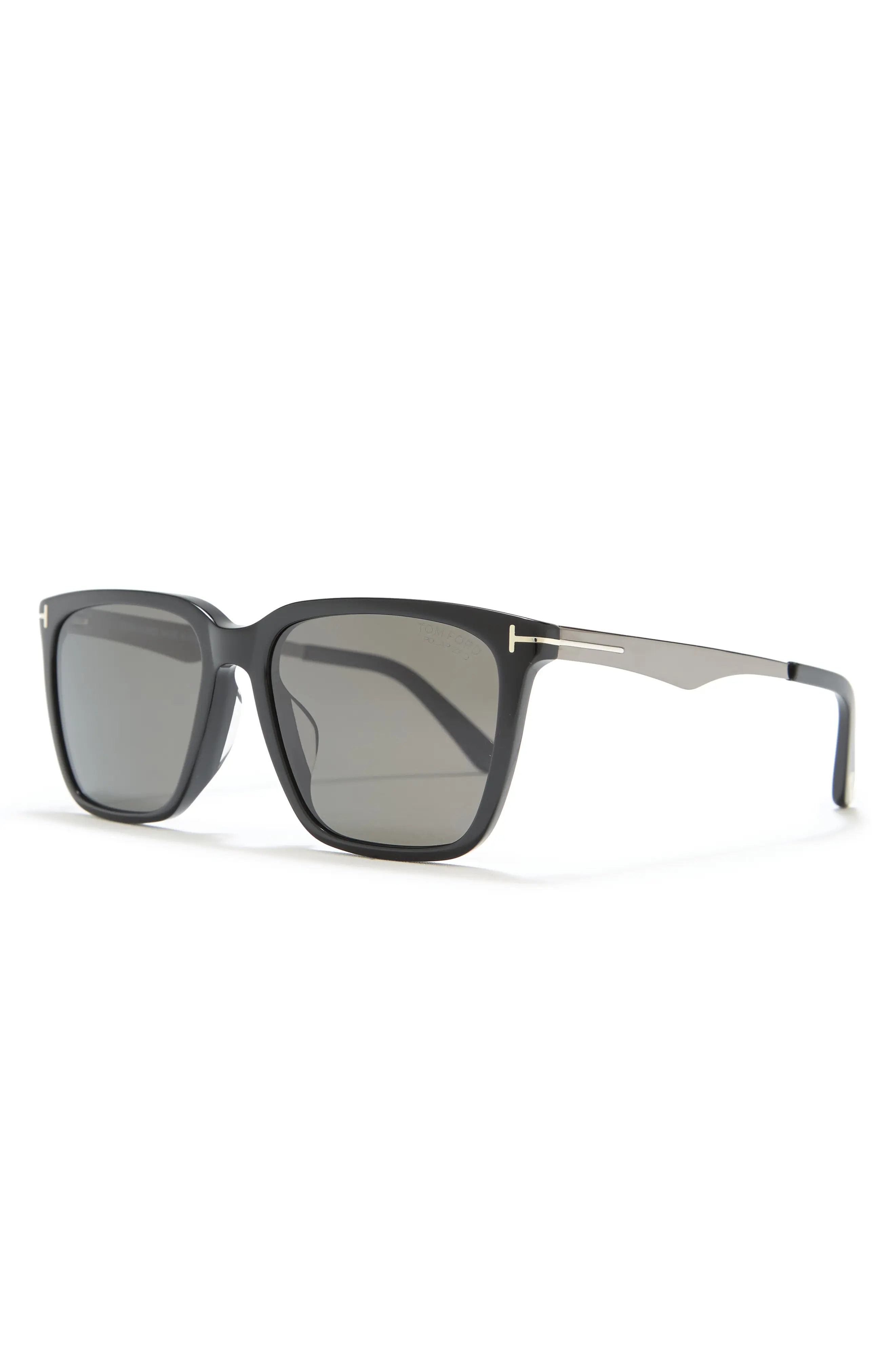 56mm Garrett Square Sunglasses in Shiny Black /Smoke Polarized - 2