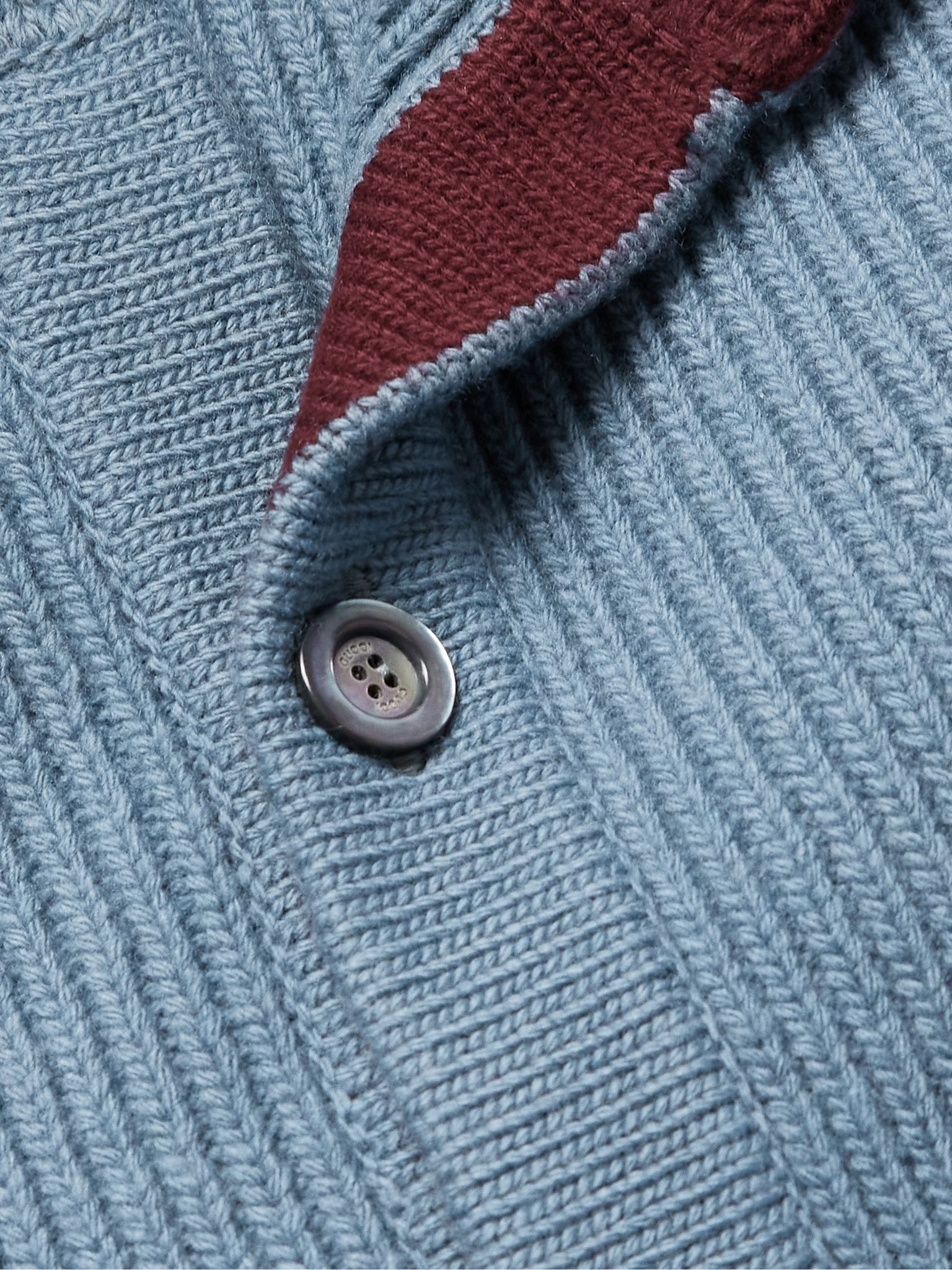 Two-Tone Logo-Jacquard Ribbed Wool Cardigan Blue - 4