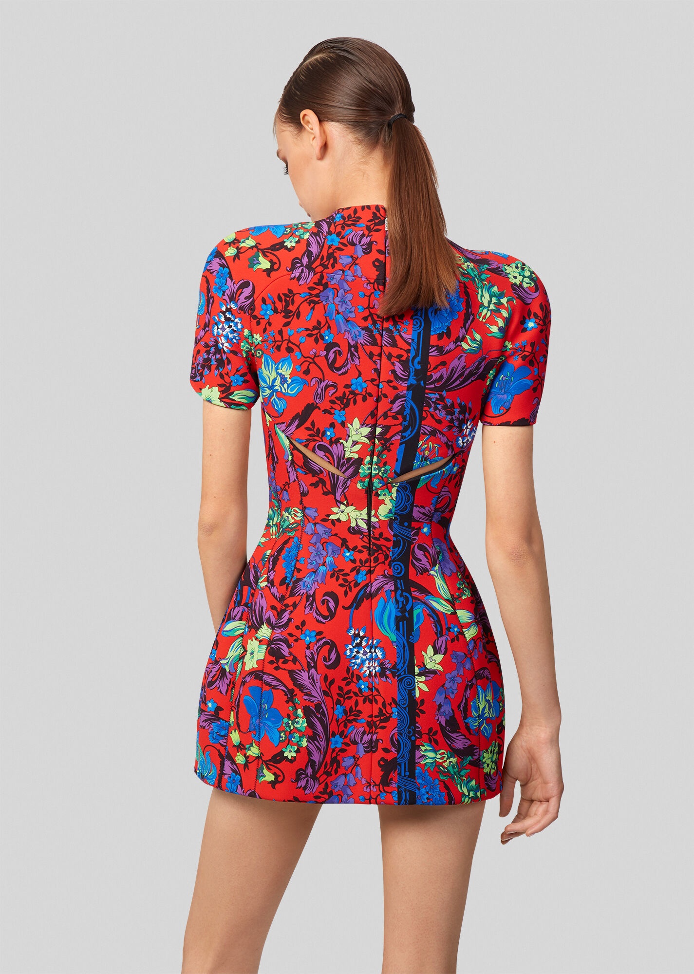 Barocco Garden Print Dress With Slash - 3