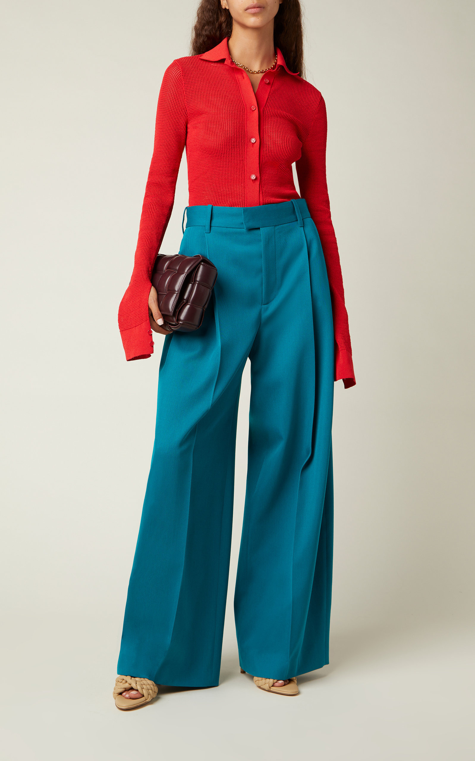 Pleated Gabardine Wide-Leg Pants green - 2
