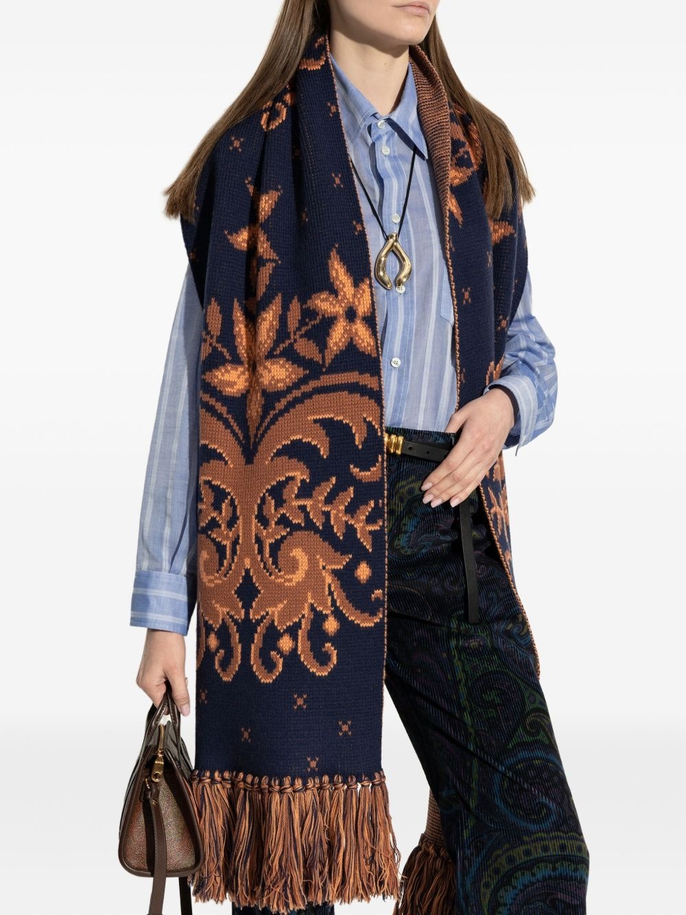 floral-jacquard fringed scarf - 4