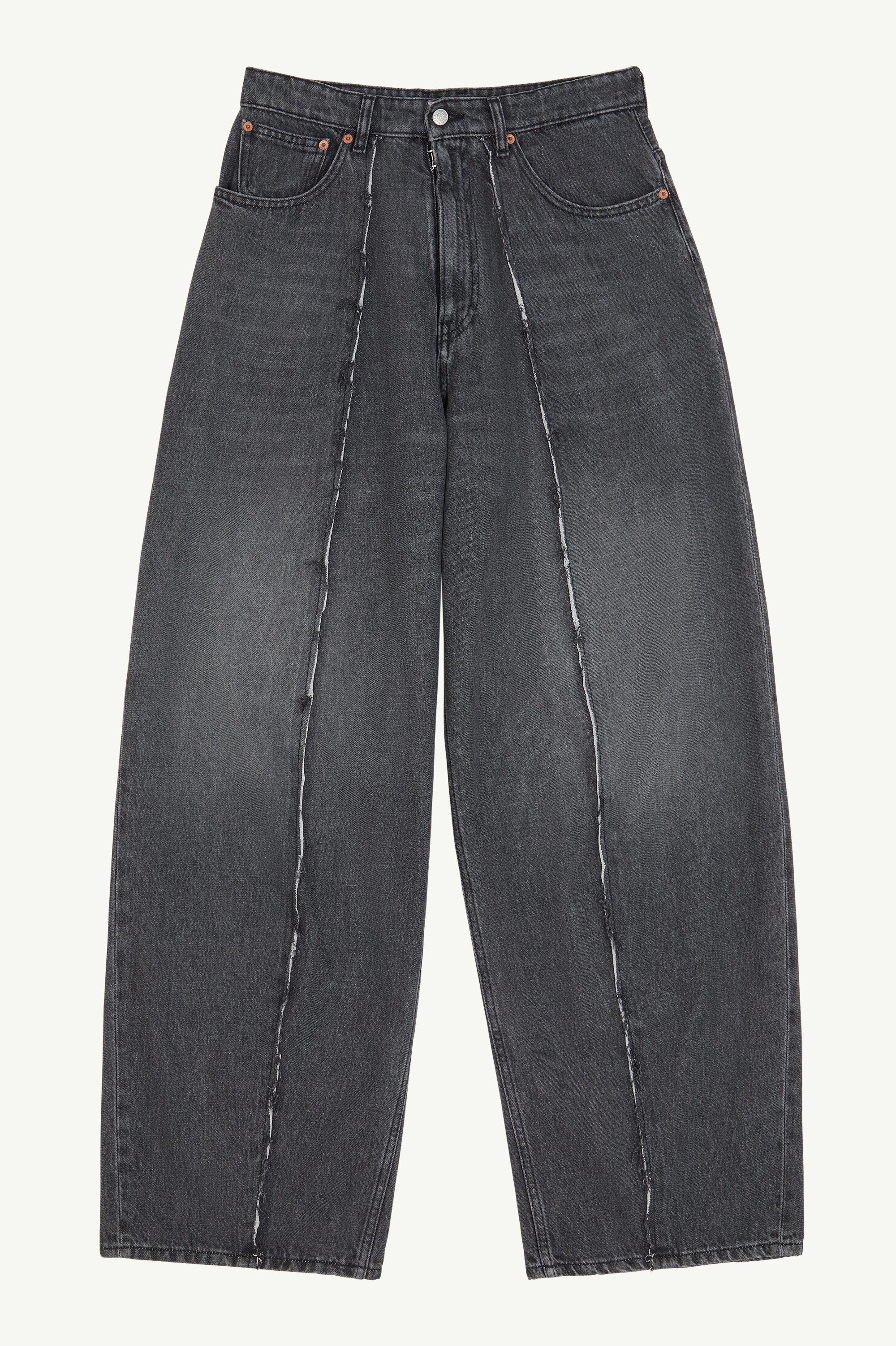 Wide Leg Black Denim Trousers - 1