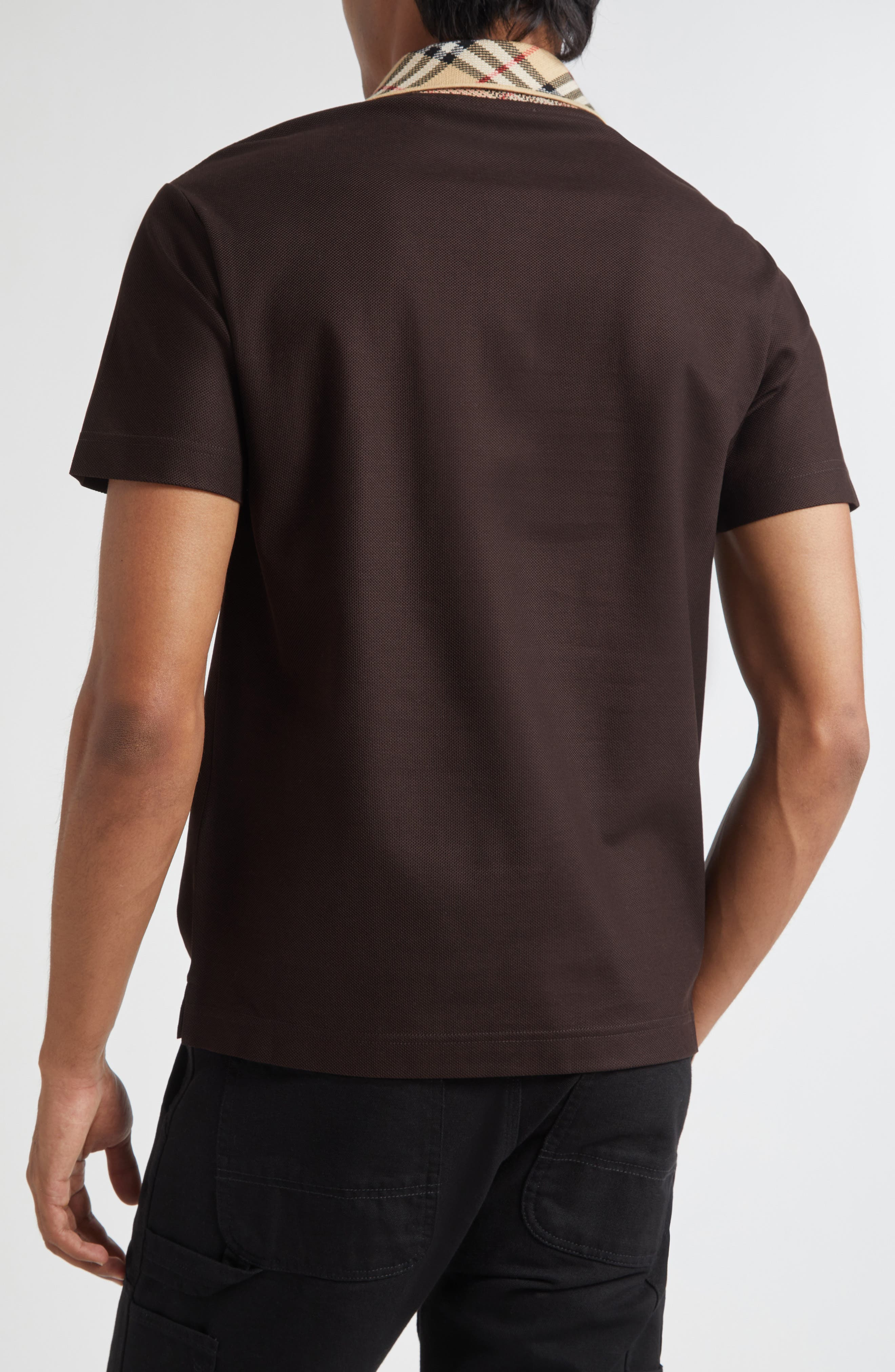 burberry Evan Check Collar Cotton Piqué Polo in Clove Brown at Nordstrom - 2