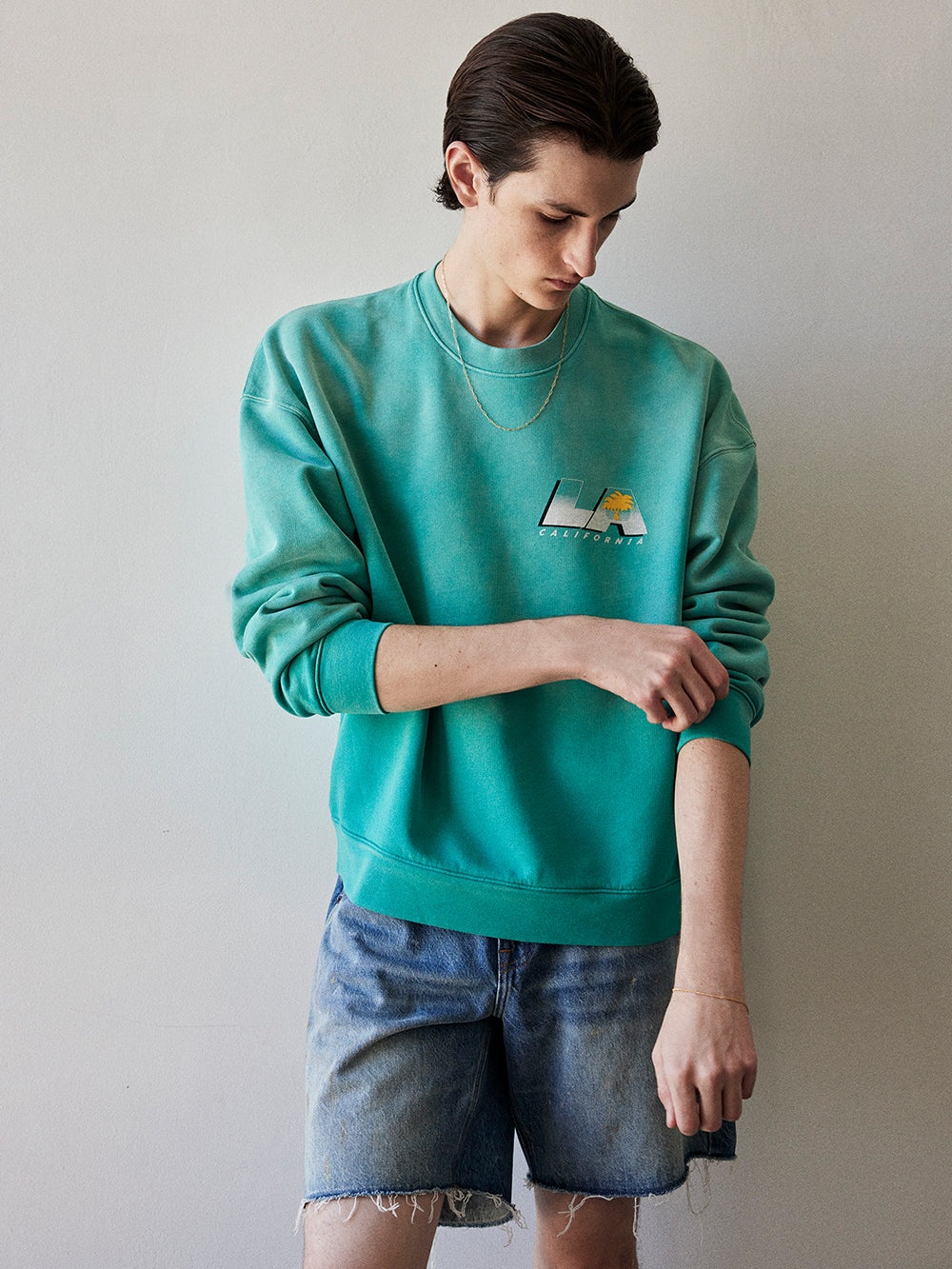 Vintage Washed Sweatshirt in Aqua Blue - 4