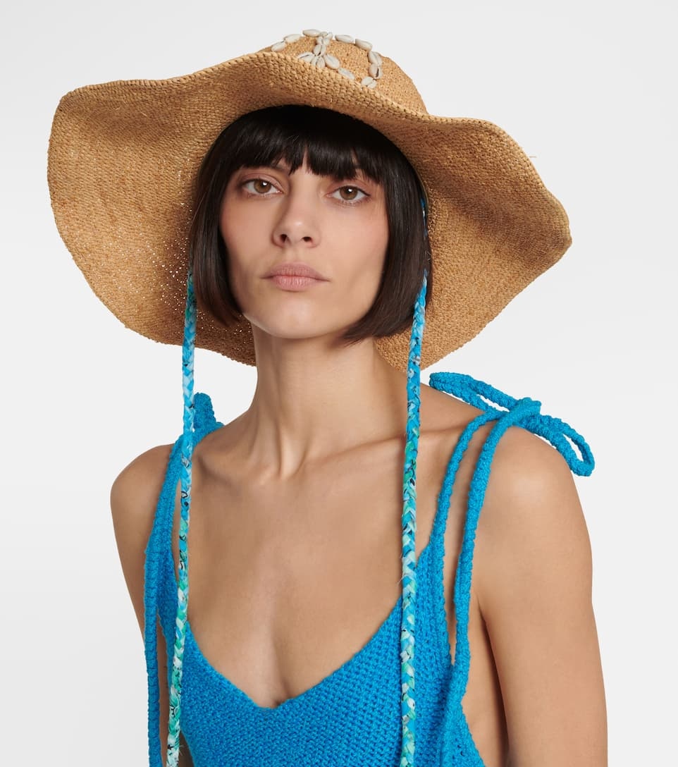 Seashell-embellished raffia sun hat - 3