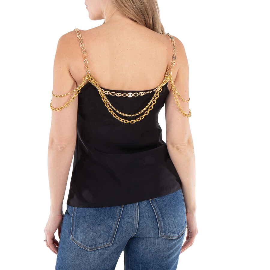 Rabanne Ladies Black Top Embellished With "Eight" Signature Chain - 3