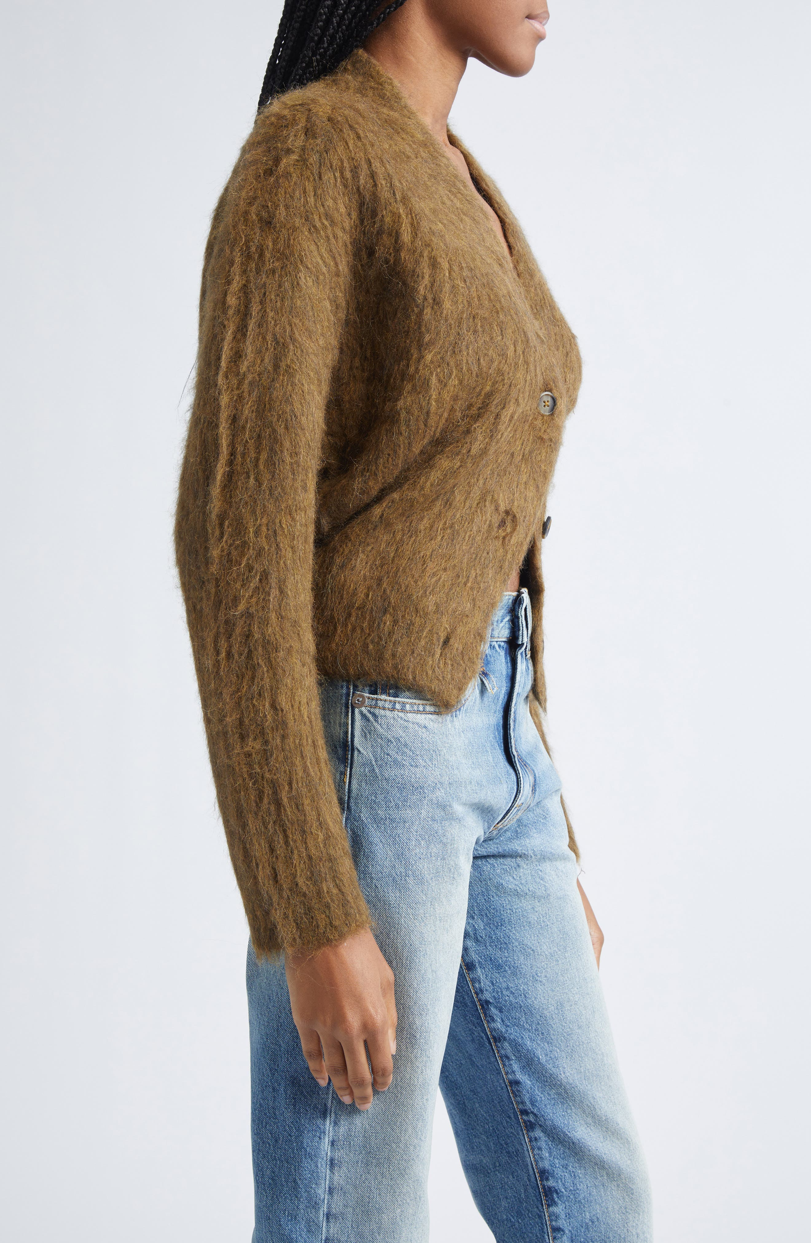 R13 Split Hem Rib Alpaca & Wool Blend Cardigan in Heather Olive Green at Nordstrom - 4