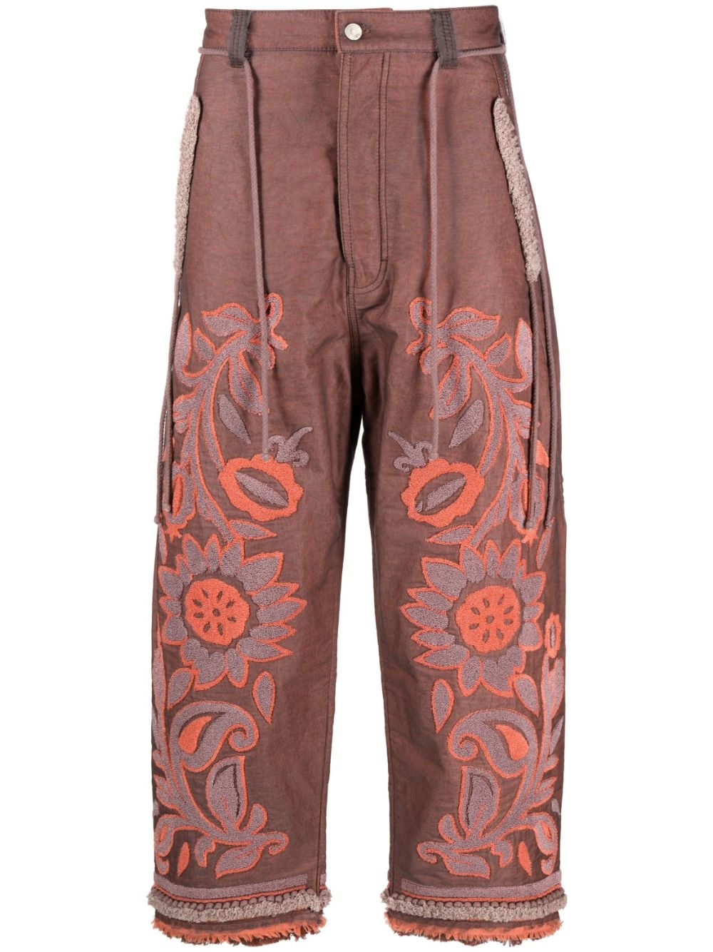 floral-embroidered cropped trousers - 1