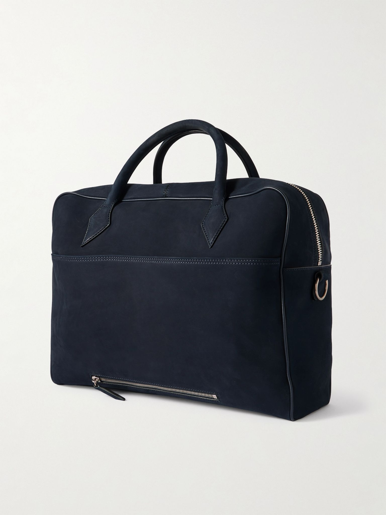 Closer All Day Leather-Trimmed Nubuck Briefcase Navy - 3