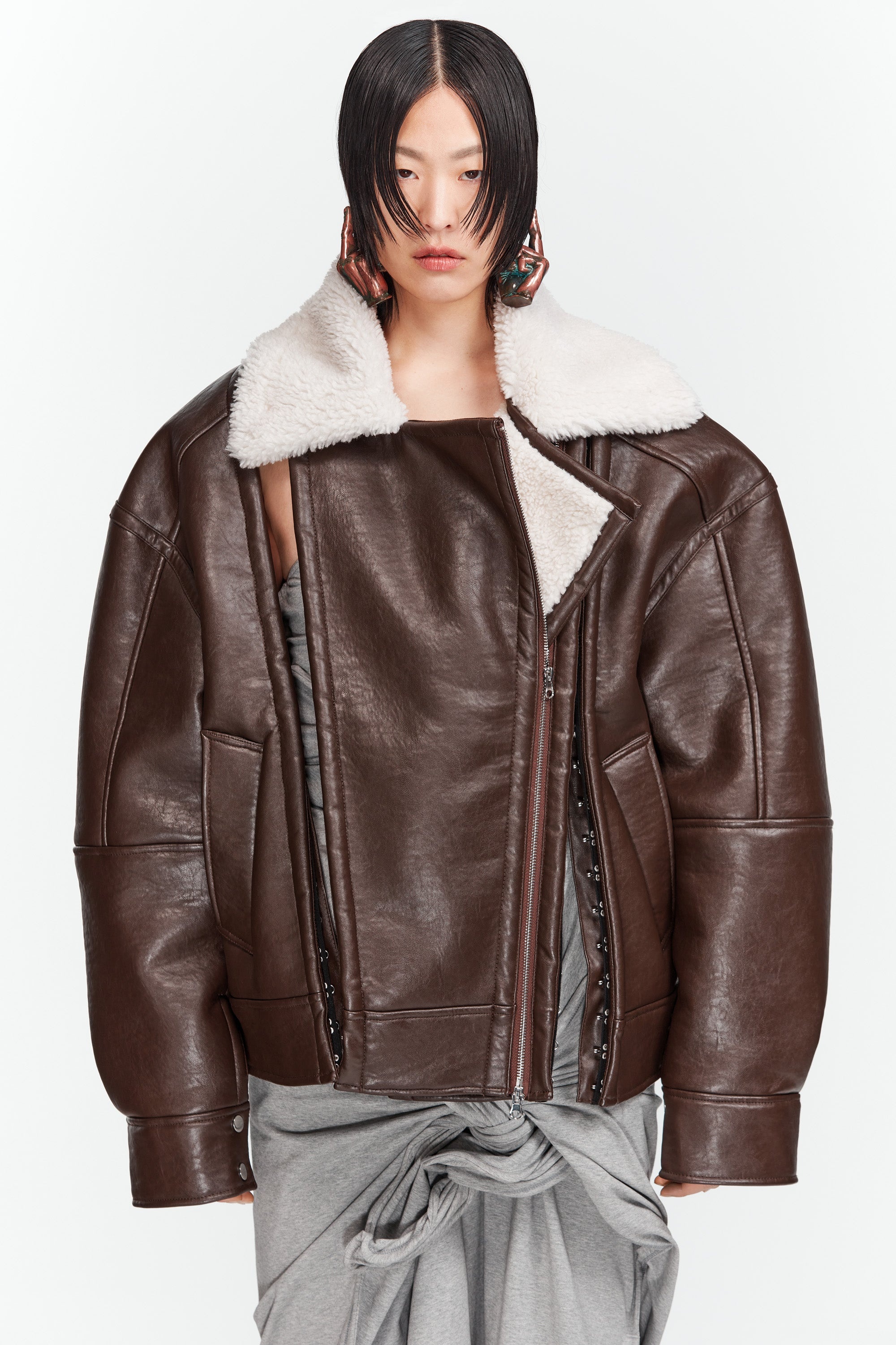 Hook and Eye Shearling Jacket - 3