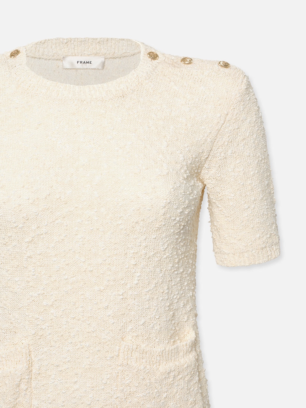 Patch Pocket Short Sleeve Sweater in Cream - 3