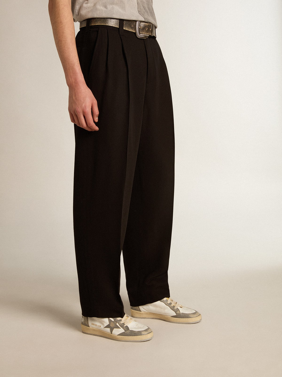 Black wool and viscose blend pants - 2