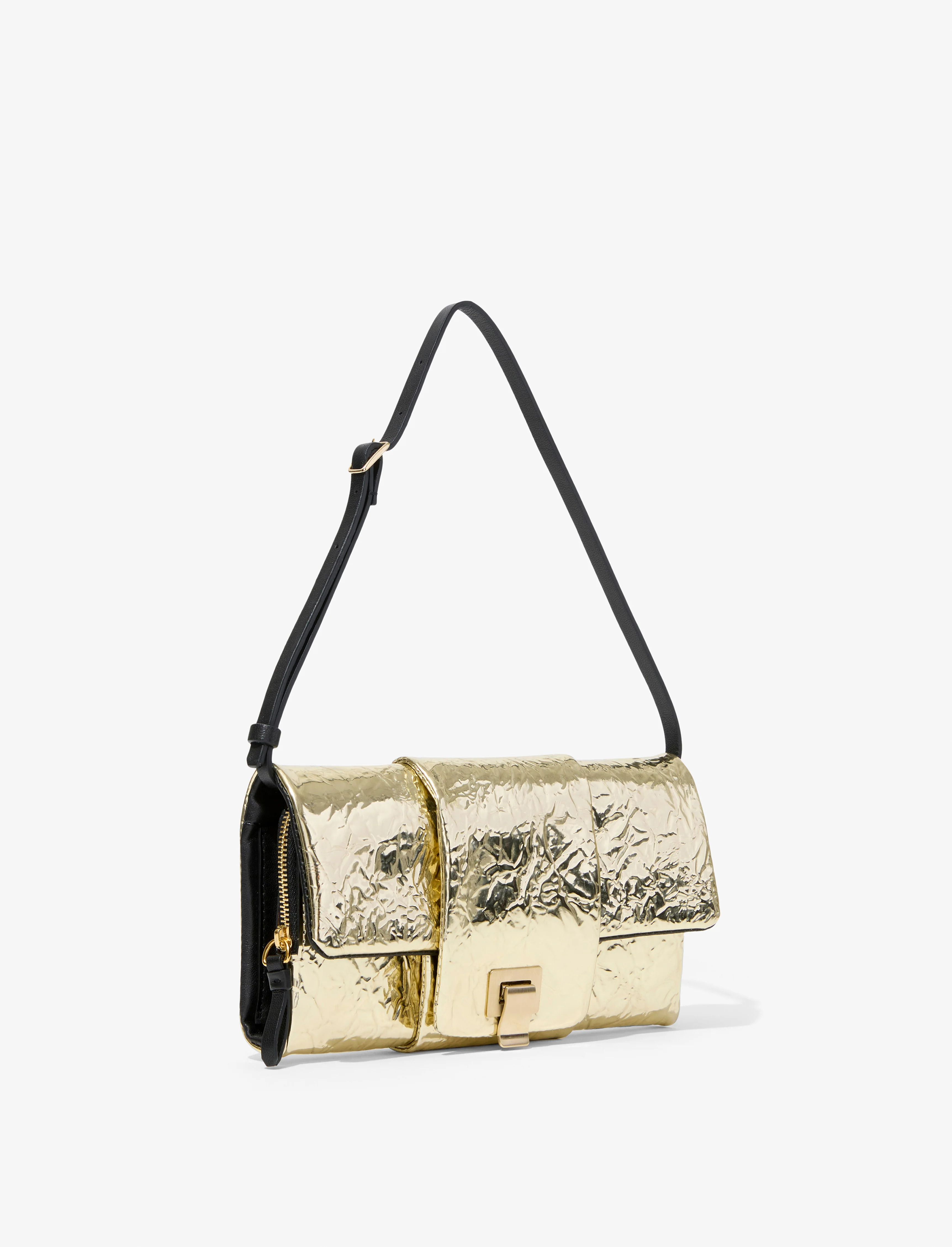 Flip Shoulder Bag in Crinkled Metallic - 3
