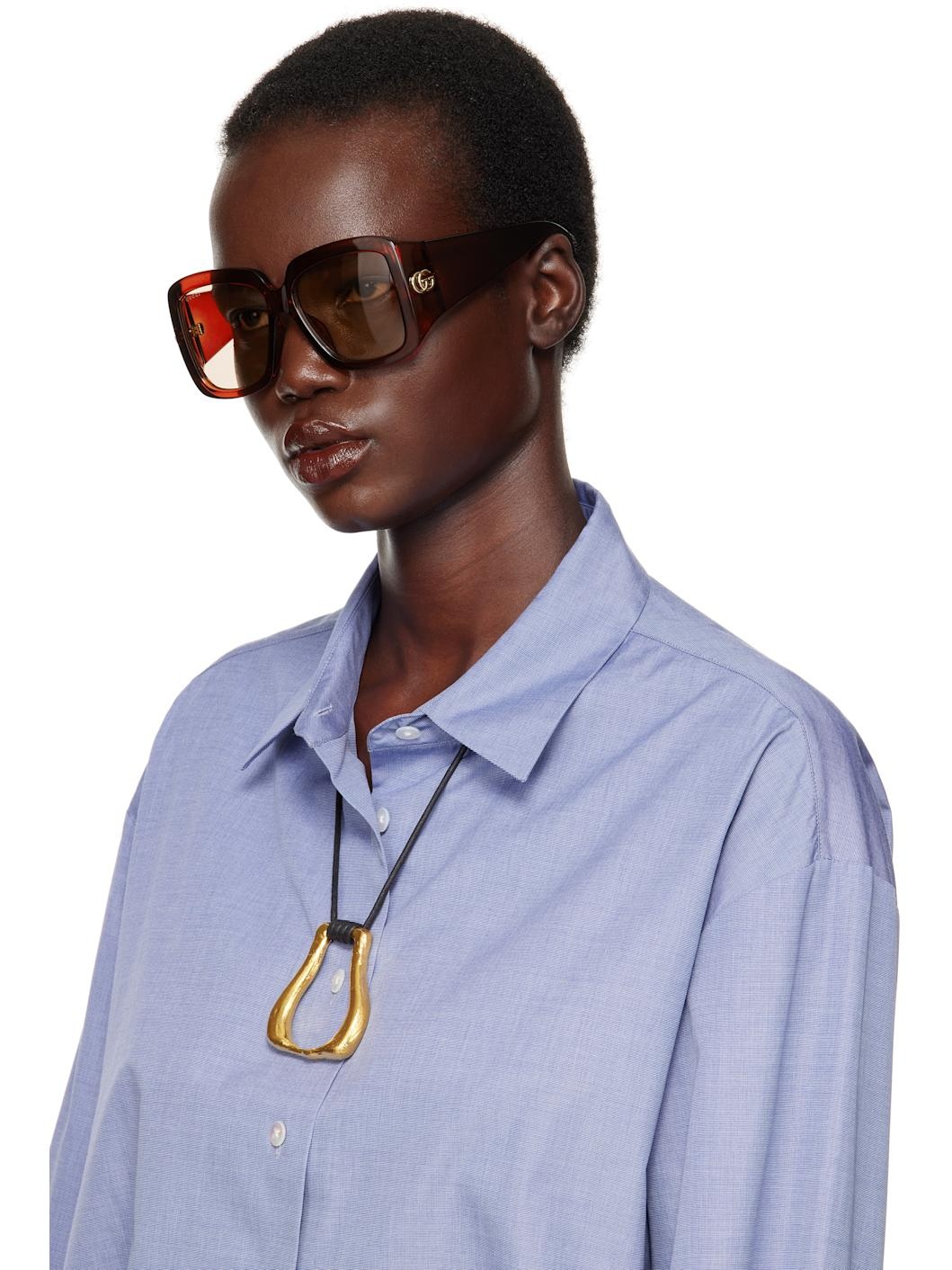 Burgundy GG Corner Rectangular Sunglasses - 4