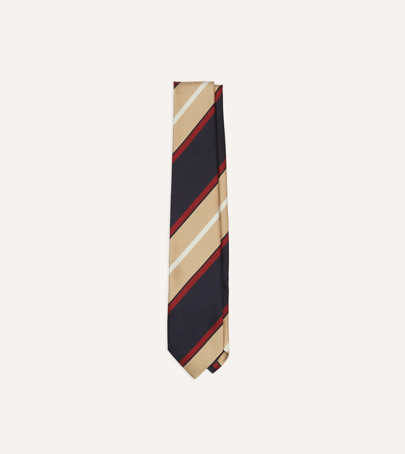Navy, Red and Gold Stripe Repp Silk Tipped Tie 1