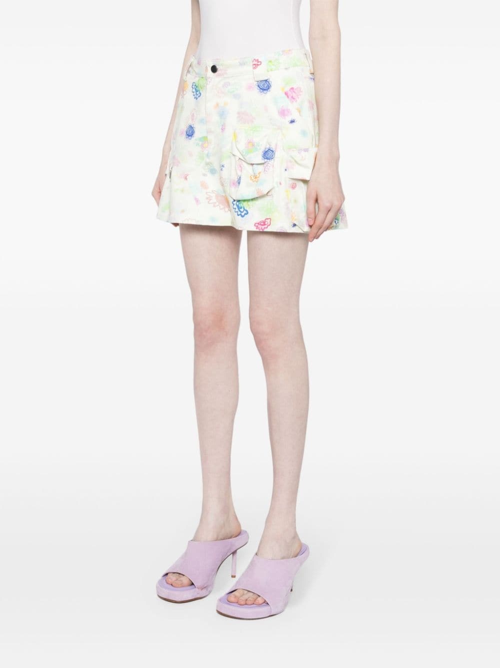 floral-print cotton miniskirt - 3