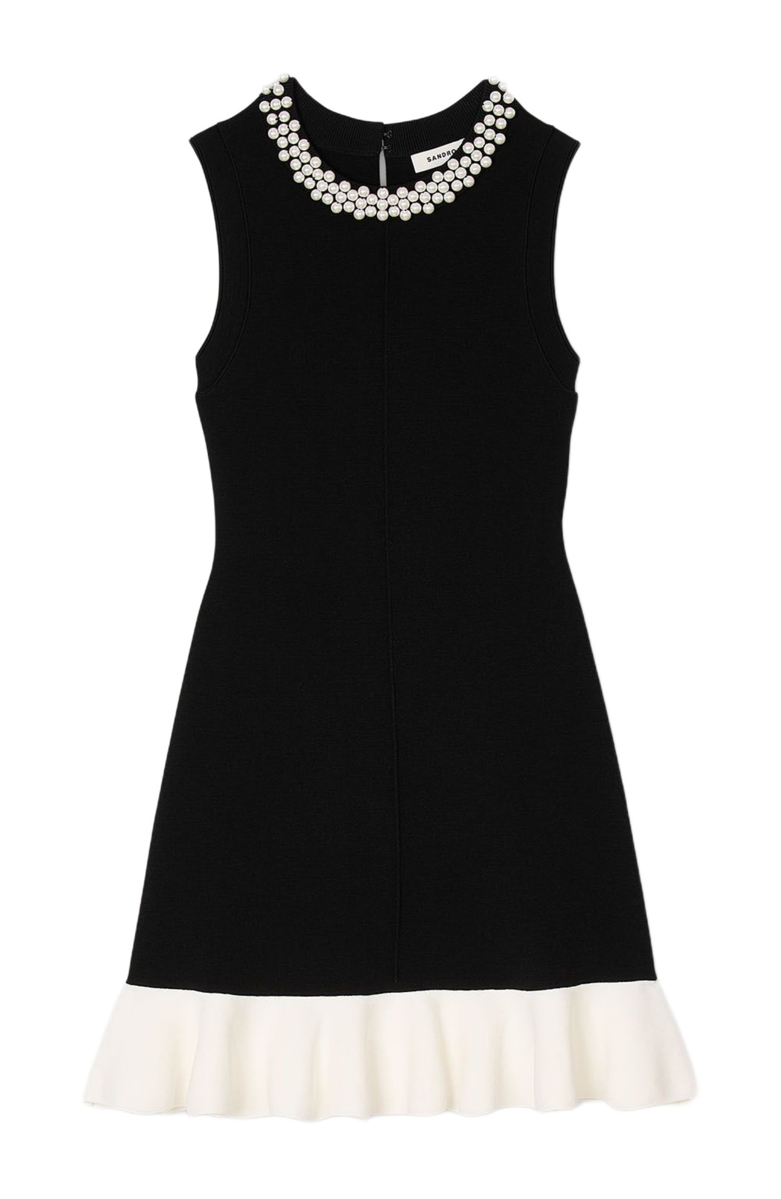 SANDRO Mini knit dress with beaded neck in Black /Ecru at Nordstrom - 5